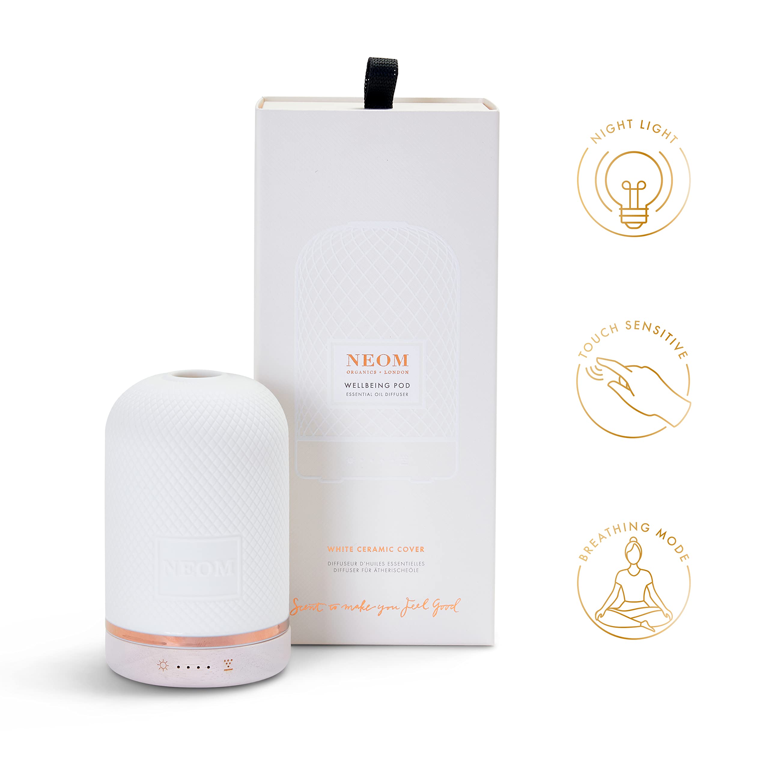 NEOM Premium Essential Oil Diffuser for Home & Office - Ceramic Aromatherapy Diffuser with LED Light, Timer & Auto Shut-Off - Perfect for Bedroom, Yoga, Spa & Medium Spaces - Plug in Ultrasonic Diffuser for Relaxation & Stress Relief