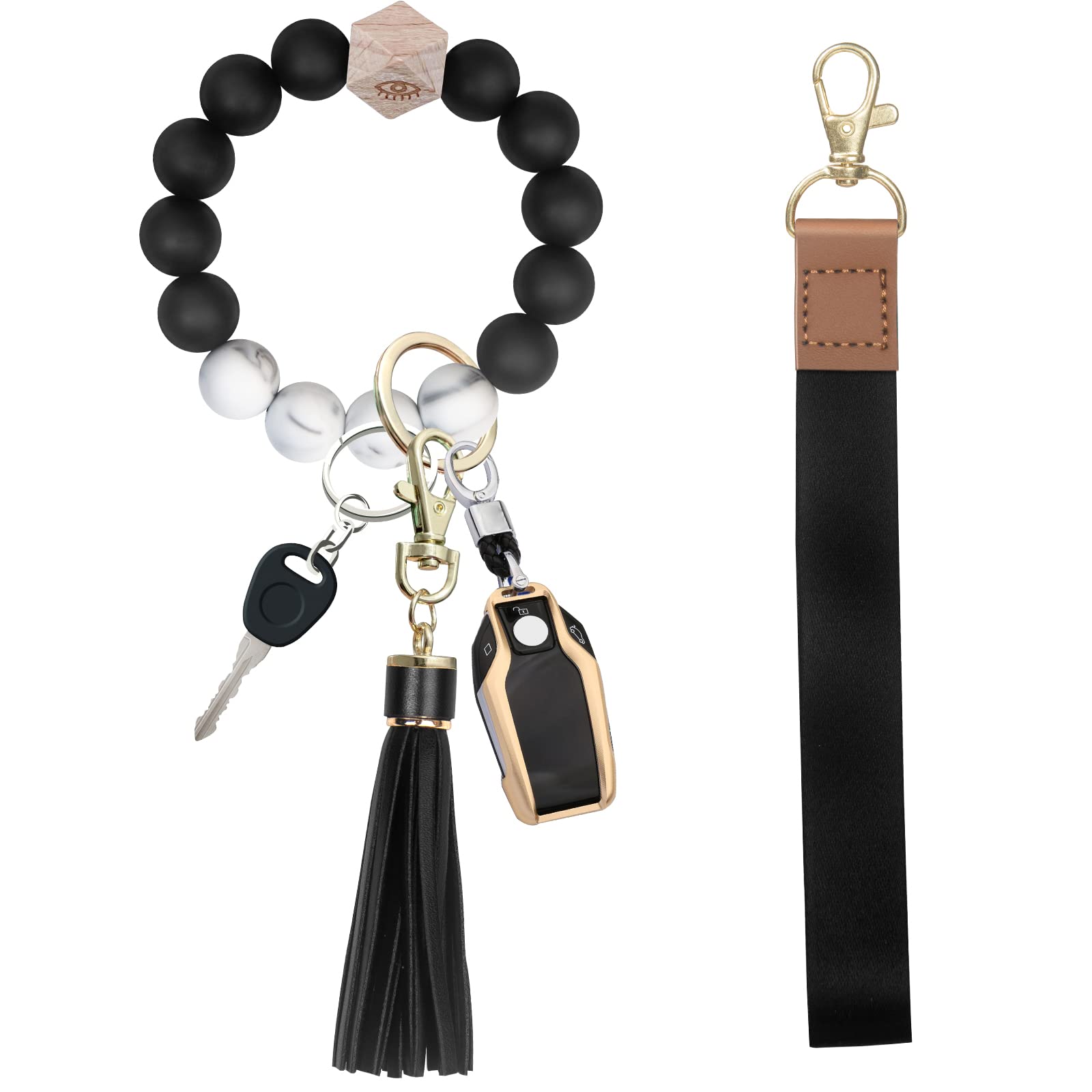 Silicone Beaded Keychain Bracelet for Women - Wristlet Key Holder with Lanyard for House & Car Keys | Perfect for Key Organization, Daily Use & Fashion Accessories