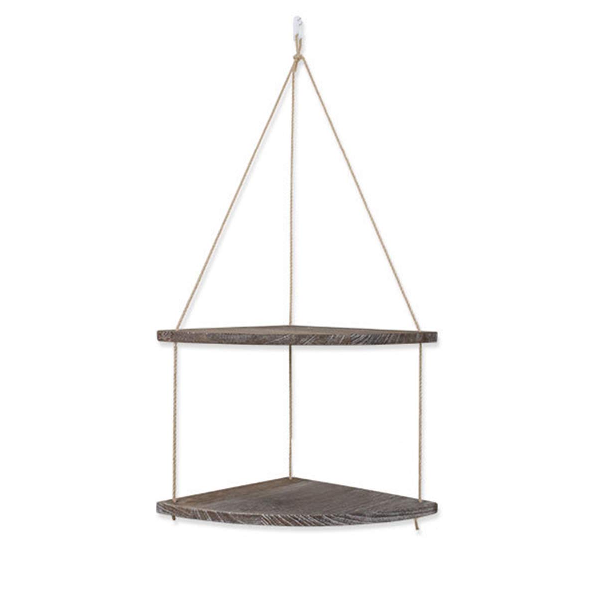 Ueohitsct Hanging Corner Shelf - Jute Rope Wood Wall Floating Organizer for Kitchen, Bathroom, Bedroom - Space Saving Storage Display Rack for Home Decor & Organization