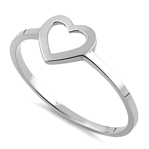 14K White Gold Heart Outline Ring - Dainty Minimalist Jewelry for Women, Perfect for Valentine's Day, Anniversary & Everyday Wear