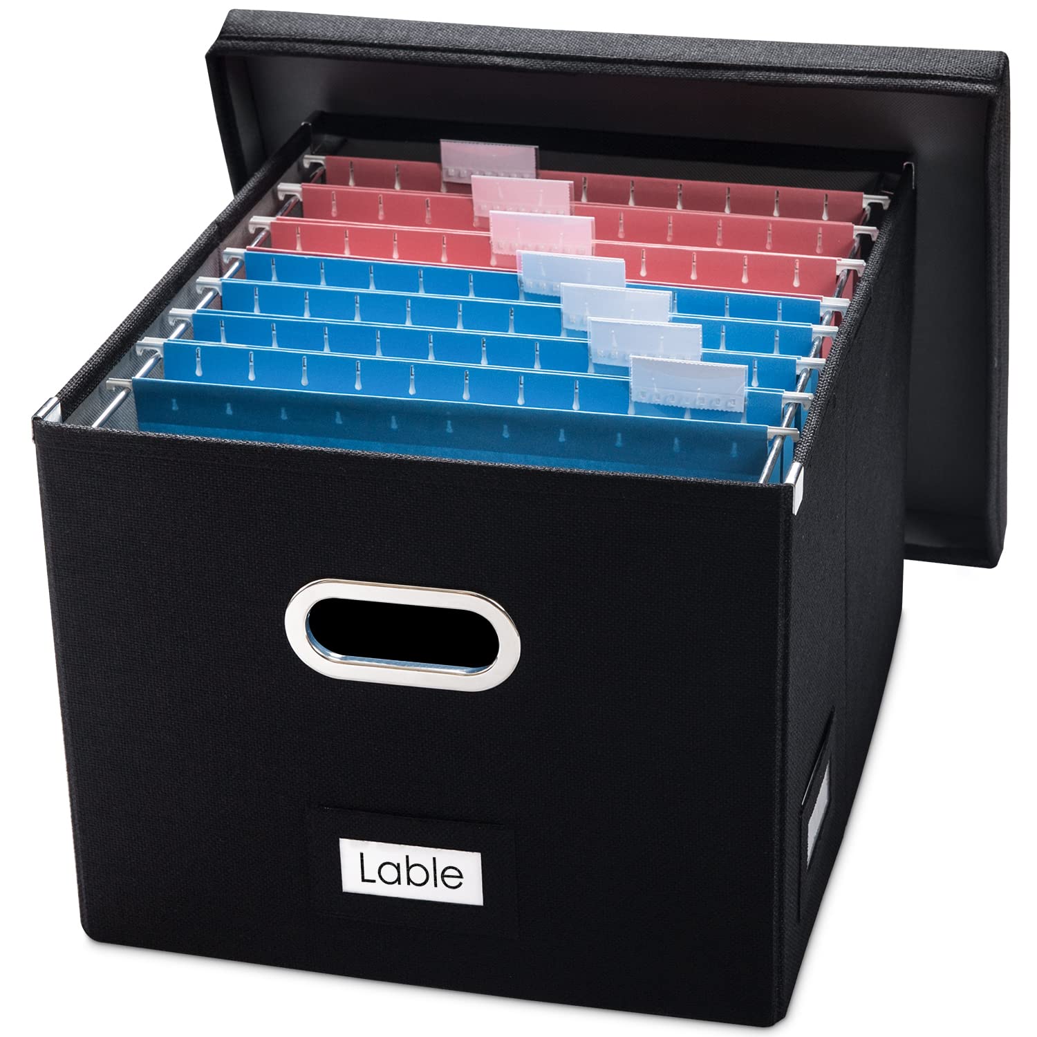 PRANDOM Collapsible File Organizer Box - Set of 1 Decorative Linen Storage Box with Lid for Office Cabinet, Letter/Legal Size (17x14x11.2 Inch), Black - Perfect for Home Office Organization, Document Storage & Desk Filing System