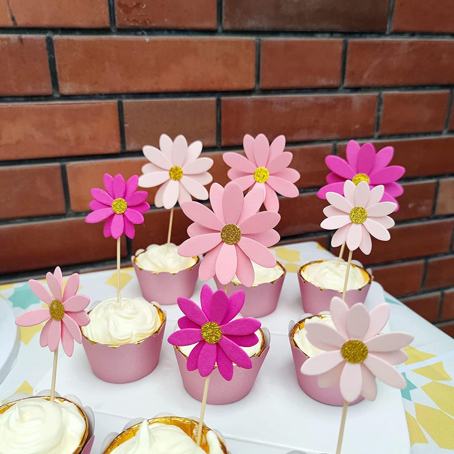 Blush Pink Daisy Cupcake Toppers - Pack of 12 | Food Picks for Baby Showers, Birthday Parties & Wedding Decorations | Adorable Cake Decor for Girls' Celebrations & Dessert Displays