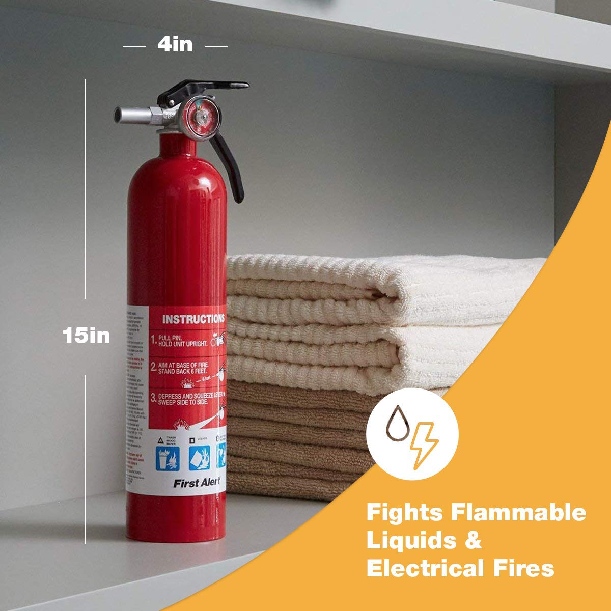 First Alert HOME1 Rechargeable Standard Home Fire Extinguisher UL Rated 1-A:10-B:C, Red - Ideal for Kitchen, Garage & Office Safety Protection