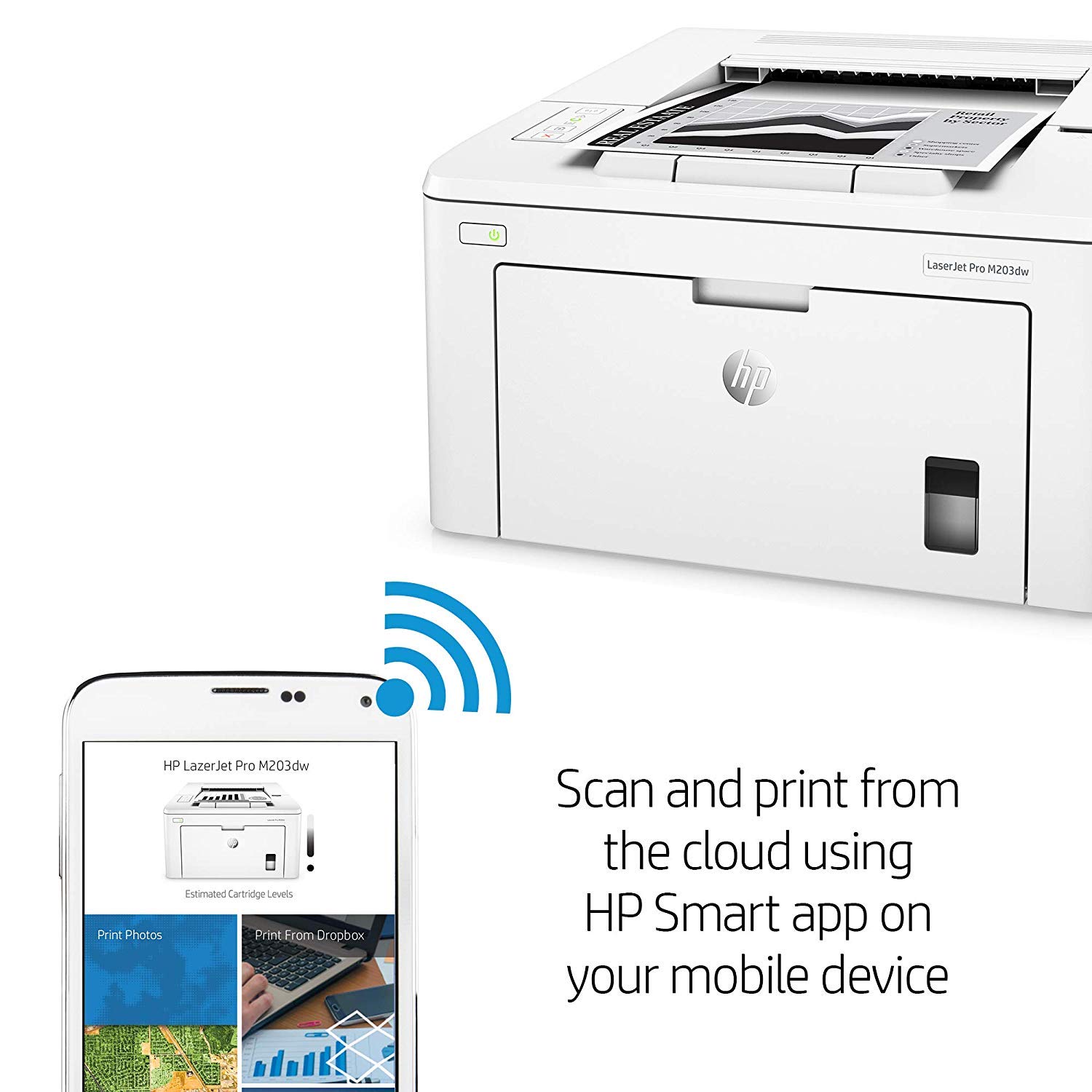 HP G3Q47A#BGJ LaserJet Pro M203dw Wireless Monochrome Laser Printer - Fast Printing, Duplex & Mobile Printing | Ideal for Home Office & Small Business (Renewed)