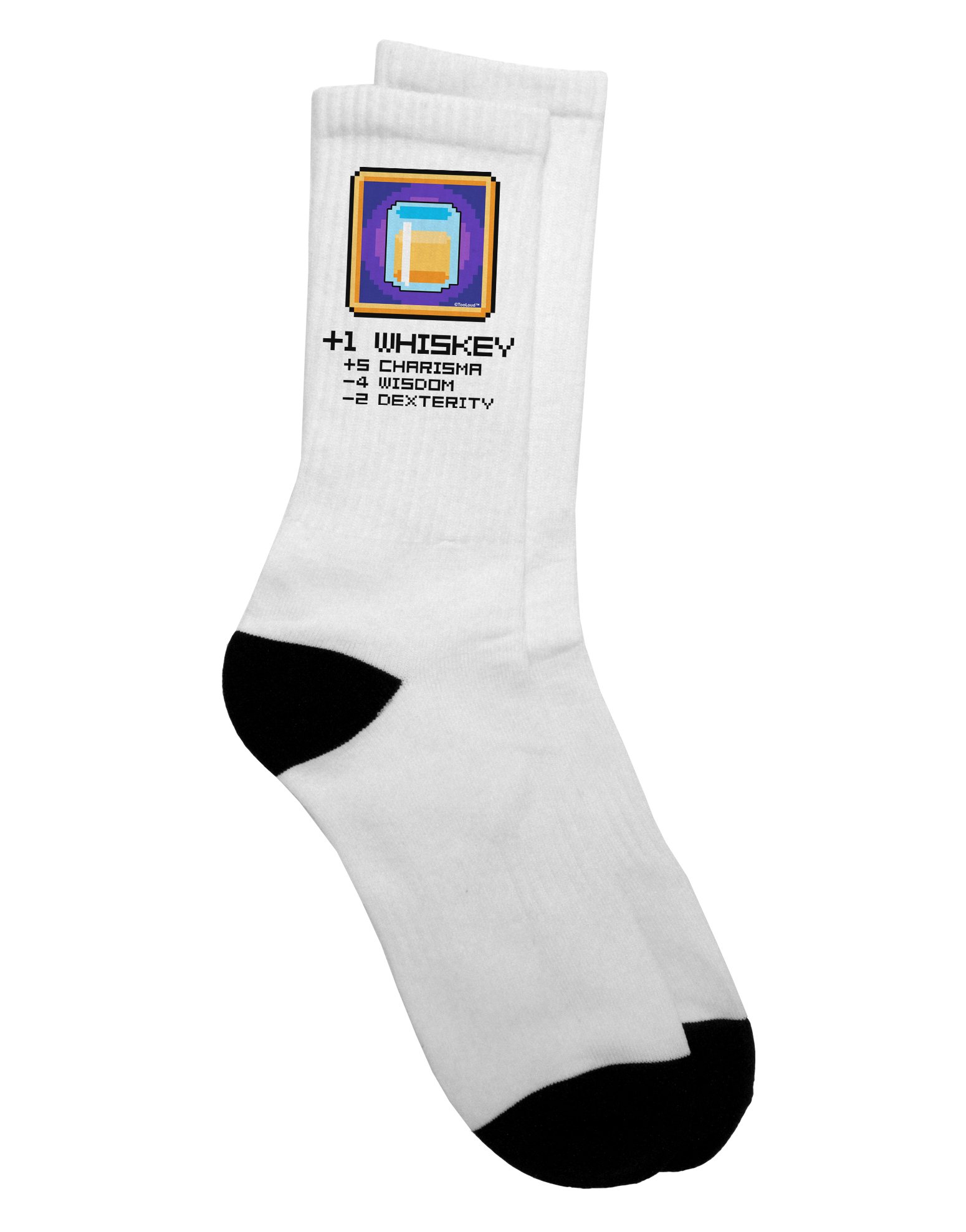 TooLoud Pixel Whisper Whiskey Themed Novelty Socks for Men - Fun & Comfortable Crew Socks for Casual Wear, Gifts, and Whiskey Enthusiasts
