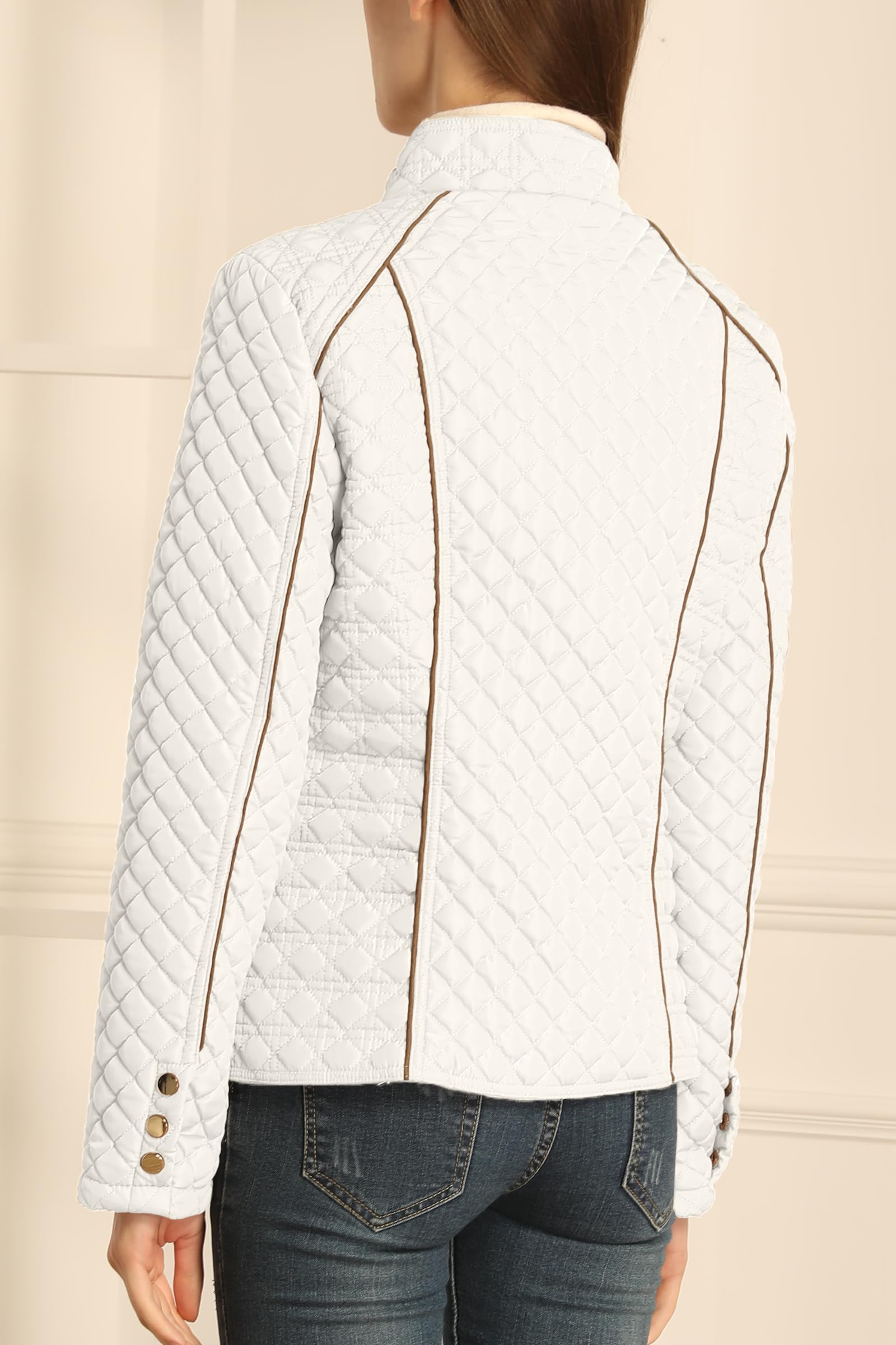 Bellivera Women's Lightweight Quilted Puffer Jacket - Stand Collar Zip-Up Coat for Spring & Winter | Casual Outerwear for Daily Wear, Travel & Outdoor Activities