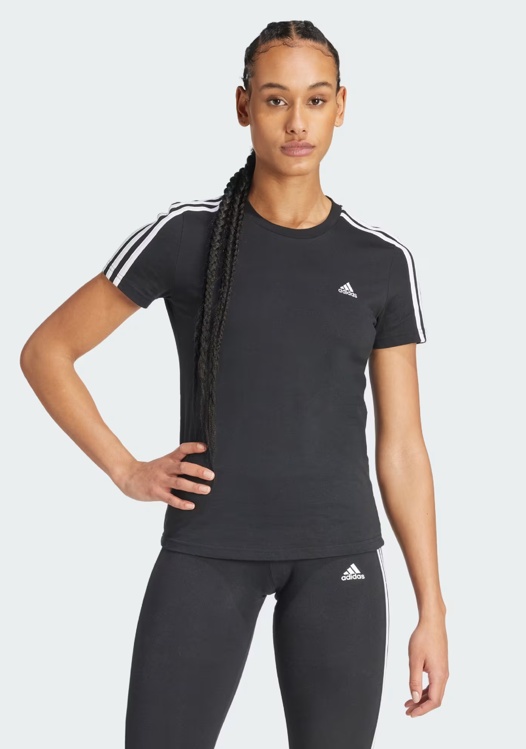Adidas Women's 3 Stripe T-Shirt - Classic Casual Short Sleeve Cotton Top for Everyday Wear, Gym & Outfits | Perfect for Workouts, Running Errands & Street Style Fashion