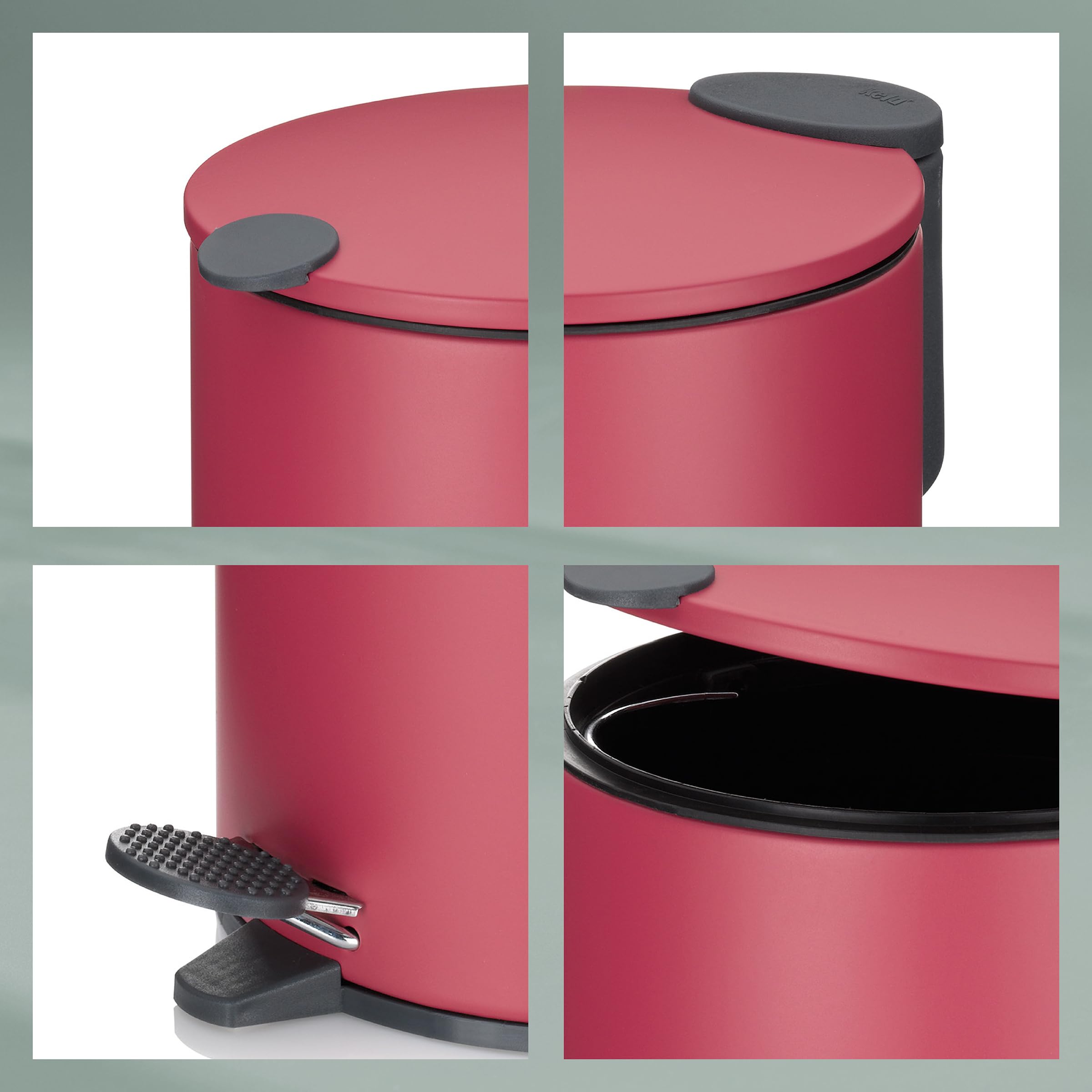 Premium Metal Kela Bin - Durable Red Trash Can for Home, Office & Outdoor Use - One Size Fits All - Perfect for Kitchen, Bathroom, Garage & Camping