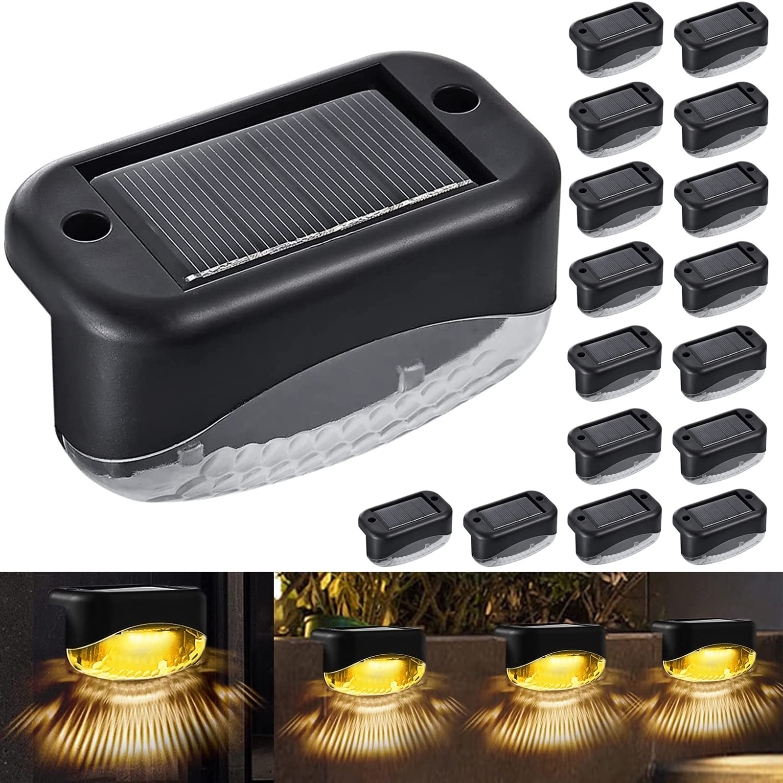 HiSolar 16 Pack Solar Deck Lights Outdoor - Waterproof LED Solar Step Lights for Garden, Fence, Stairs, Yard, Patio & Driveway | Warm White Lighting for Nighttime Safety & Ambience
