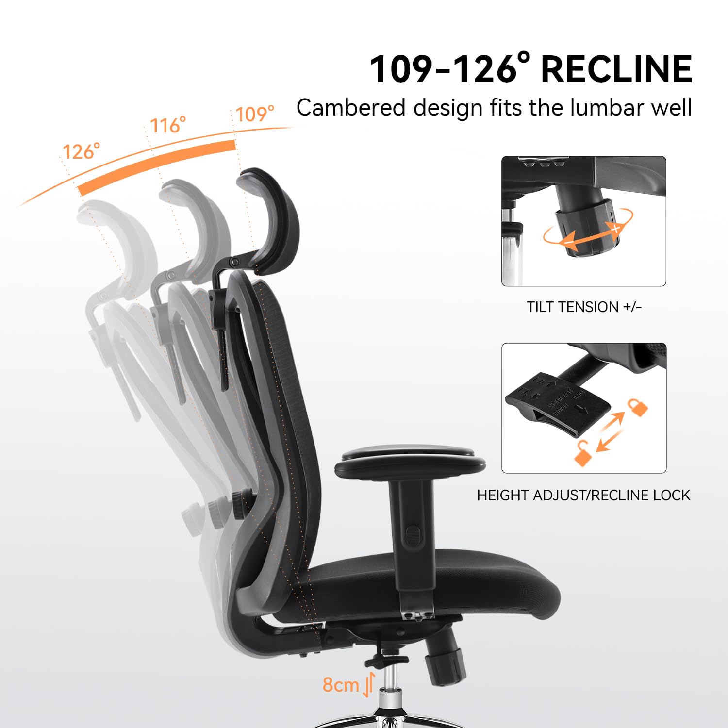 Ergonomic Office Chair with Adjustable Lumbar Support - Breathable Mesh Back, Thick Cushion & PU Armrests - High Back Swivel Computer Desk Chair for Home Office, Gaming & Workstation (Black) - Perfect for Long Hours of Comfortable Sitting
