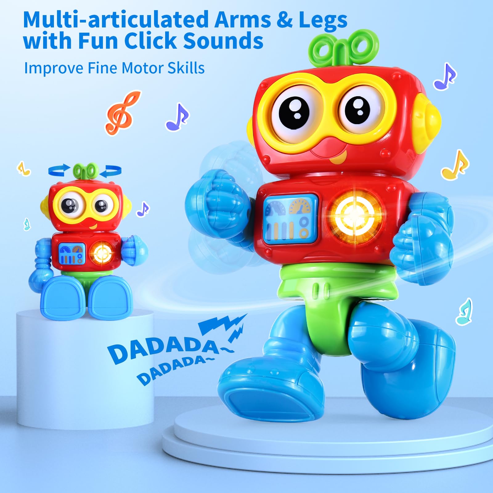 Yerloa Interactive Learning Robot Toy for Toddlers 1-2 Years Old - Light Up, Music & Travel Friendly Baby Boy Gift for Christmas Stocking Stuffers & Birthday - Perfect for 12-18 Month Olds' Early Education & Playtime