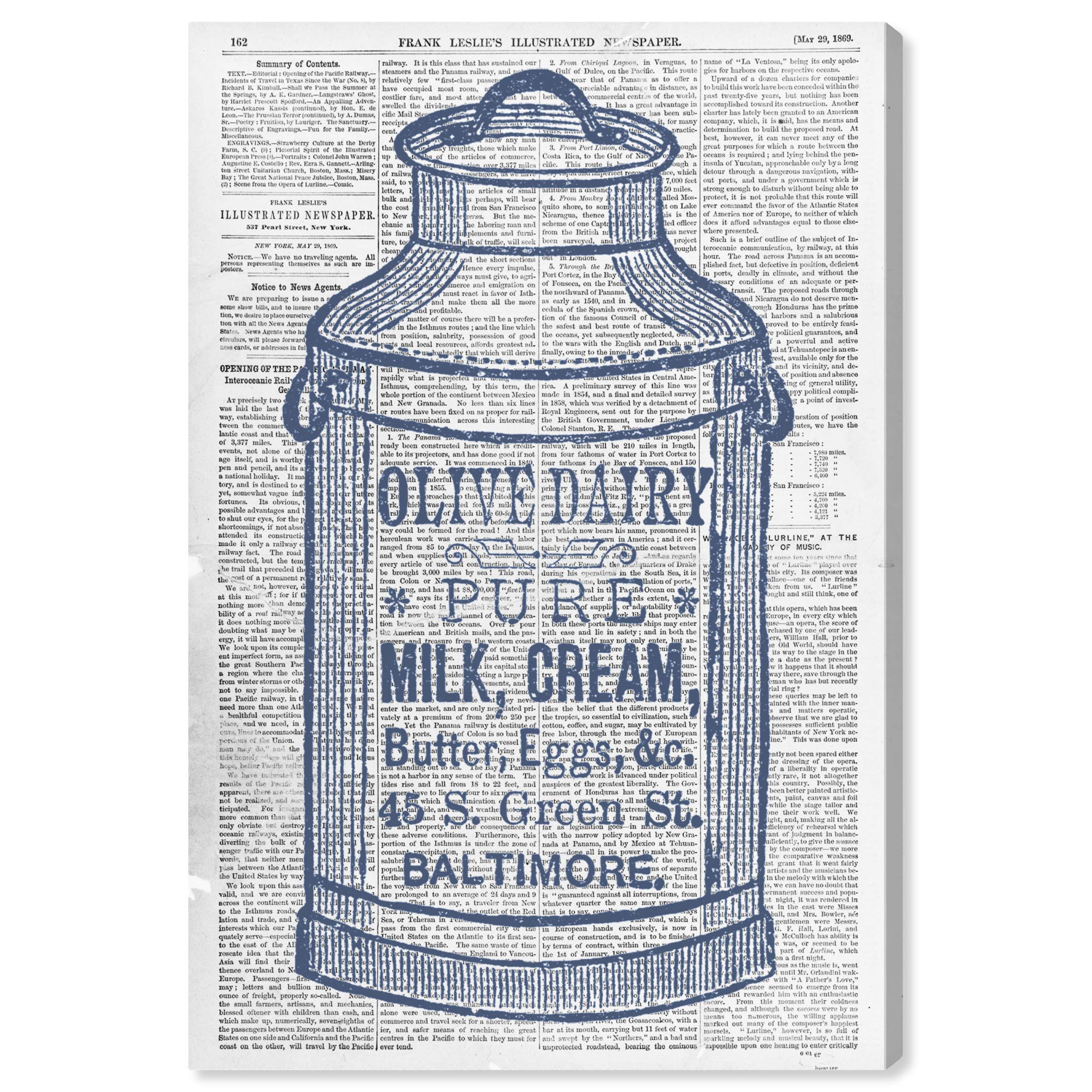 Vintage Olive Dairy Kitchen Wall Art Canvas Print - 24