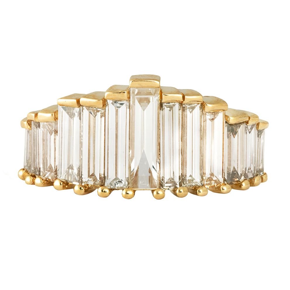 Exquisite Baguette Cut Diamond Tiara Ring with Premium Light Brown Diamonds - Unique Handcrafted Bridal Jewelry for Weddings, Engagements & Special Occasions