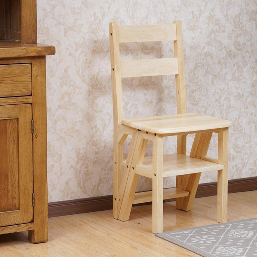 NEVKA Foldable Wooden Step Stool with Wide Pedal - Non-Slip Multifunctional Portable Flower Design Ladder Chair for Home, Kitchen, Bathroom & Gardening (Beige)