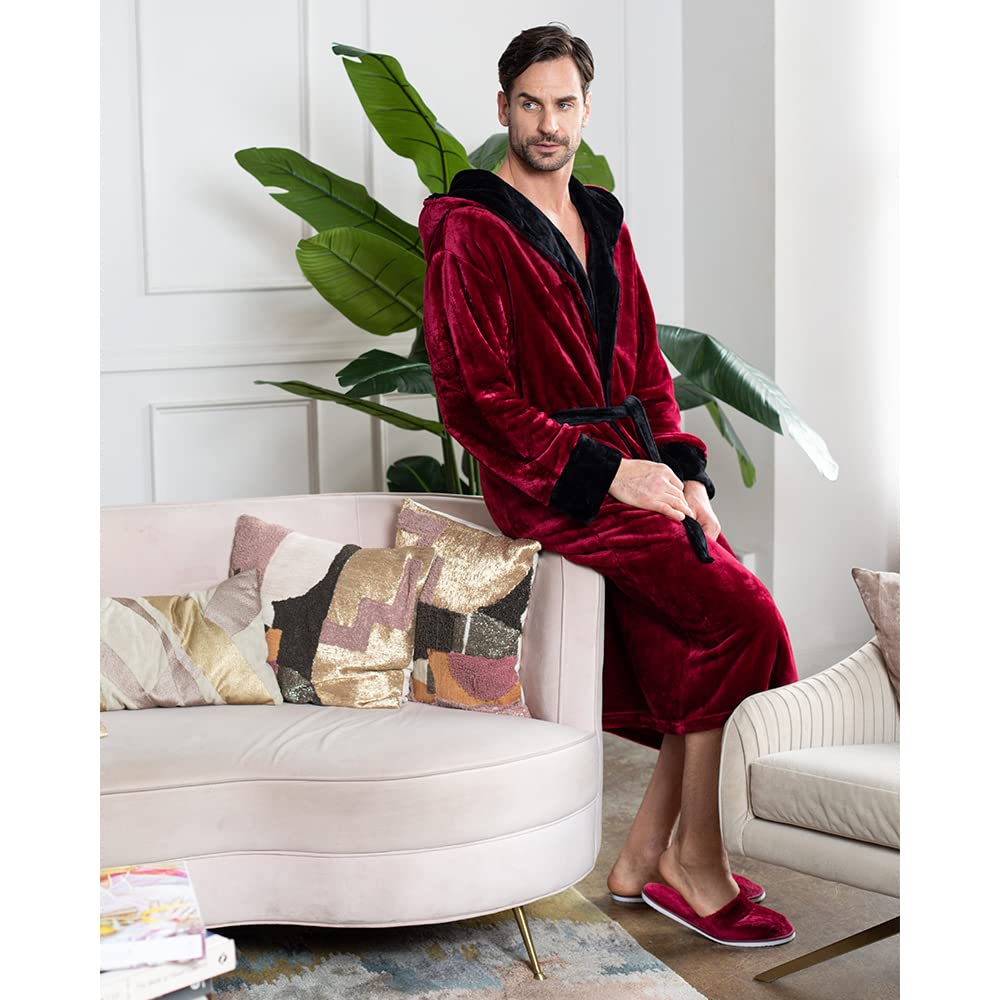 Premium Lotus Linen Men's Plush Hooded Bathrobe - Ultra Soft Long Robe for Men, Luxury Spa & Loungewear - Perfect for Home Relaxation, Bathroom, and Hotel Use
