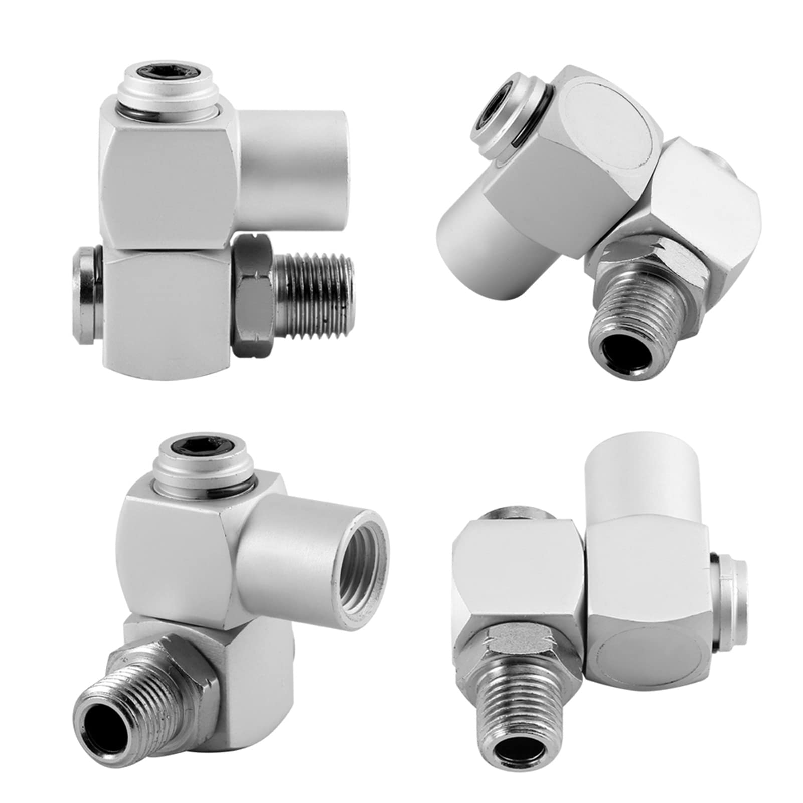 1/4 Inch NPT 360 Degree Swivel Universal Connector - Aluminum Pneumatic Air Hose Adapter Fitting for Air Tools (Pack of 4) - Perfect for Compressors, Spray Guns & Industrial Applications