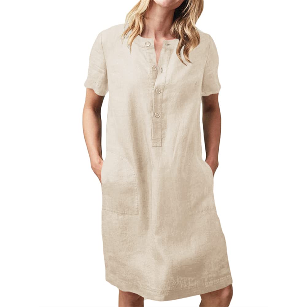 Genayge Women's Summer Casual Short Sleeve Button-Down Midi Dress - Loose Fit for Beach, Vacation & Everyday Wear