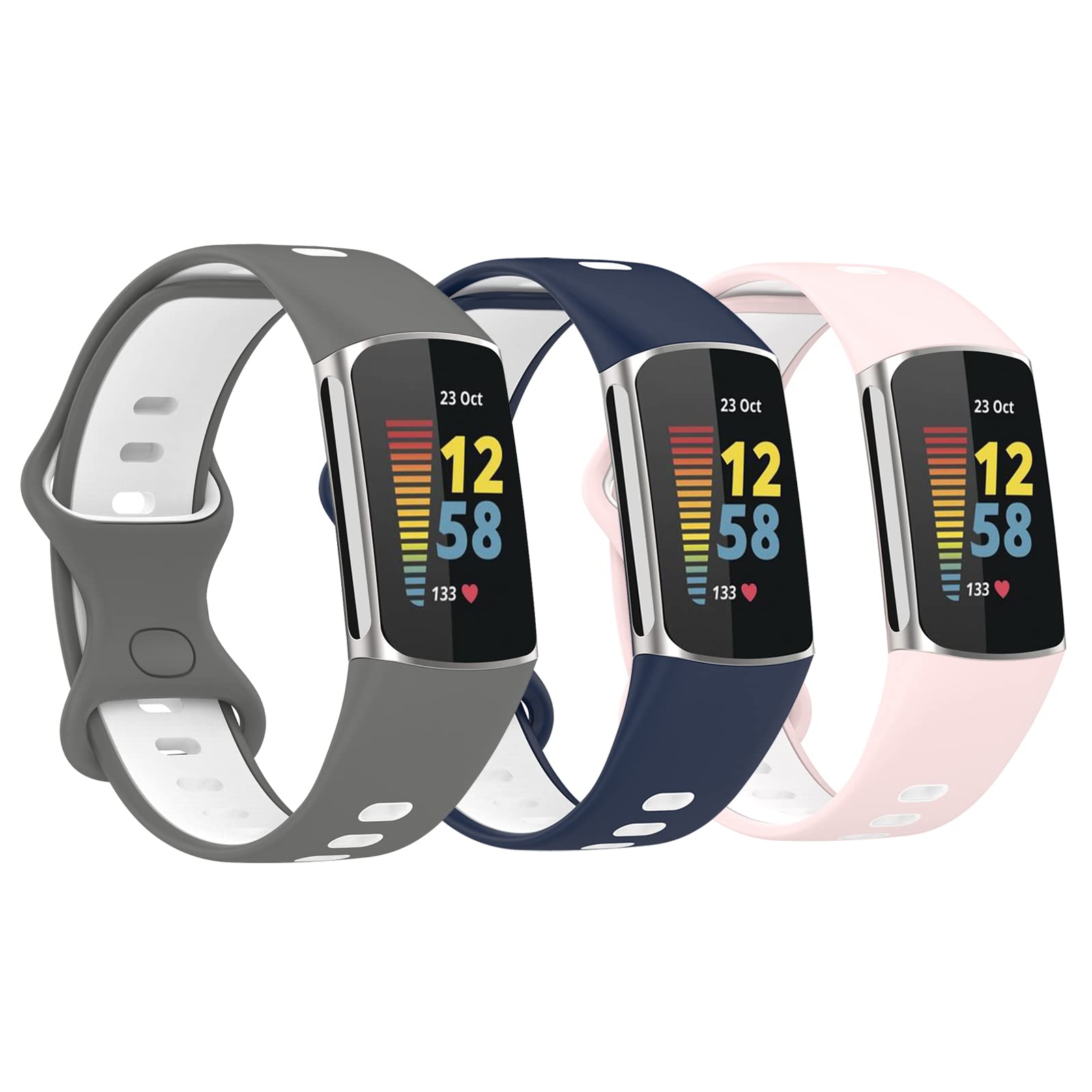 3 Pack Soft Silicone Replacement Bands for Fitbit Charge 5 - Sport Watch Straps for Women & Men | Gym, Running, Swimming & Daily Wear Accessories