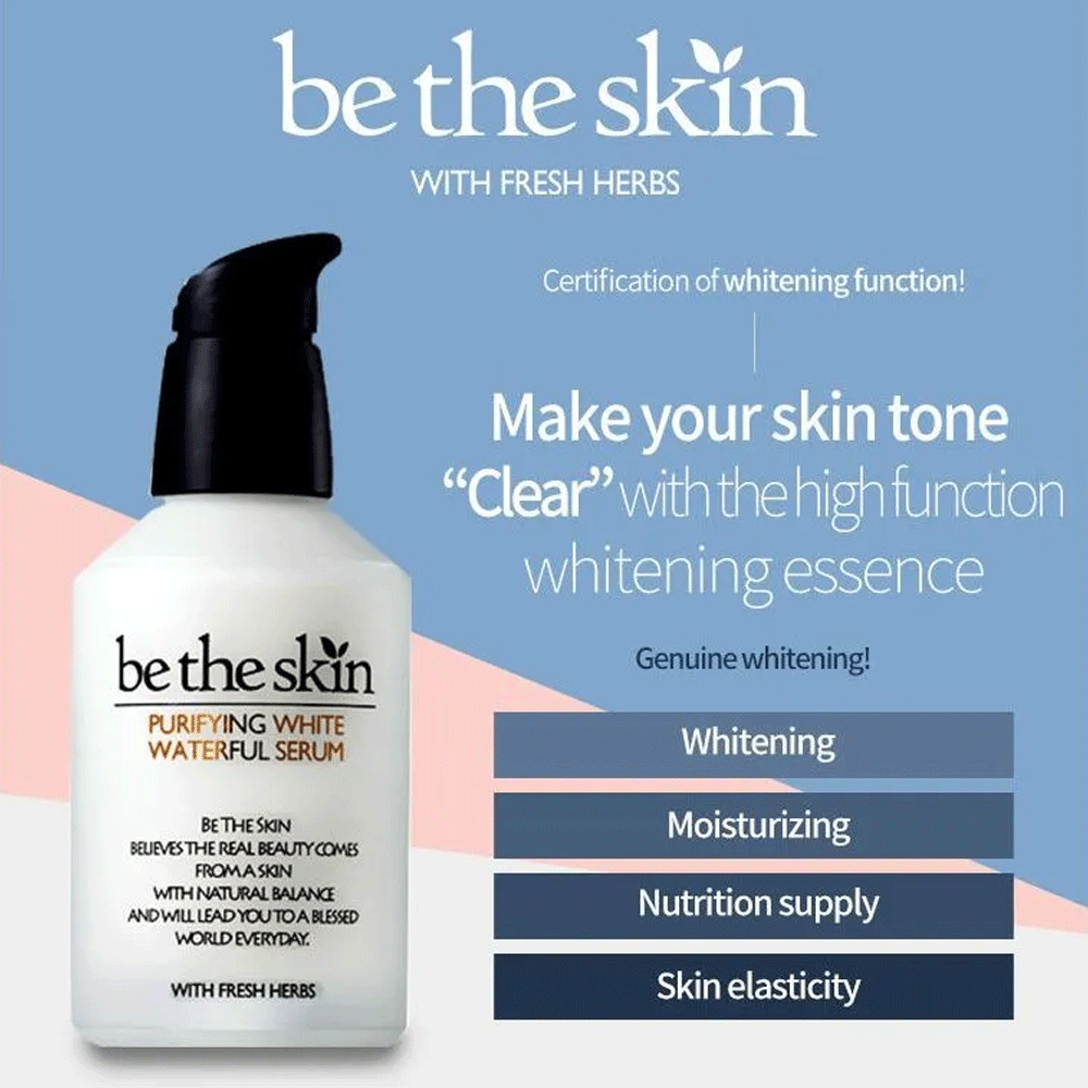 Be The Skin Purifying White Waterful Serum 50ml - Brightening Hydrating Facial Treatment for Dull & Dry Skin - Perfect for Daily Skincare Routine & Nighttime Regimen