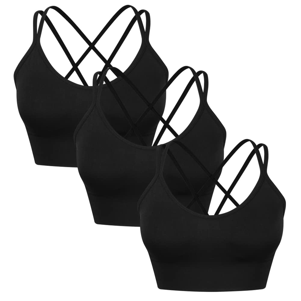 WANAYOU Women's Cross Back Sports Bra 3 Pack - Medium Support Padded Yoga Bra for Workout, Running & Gym | Breathable Strappy Design for Active Lifestyles