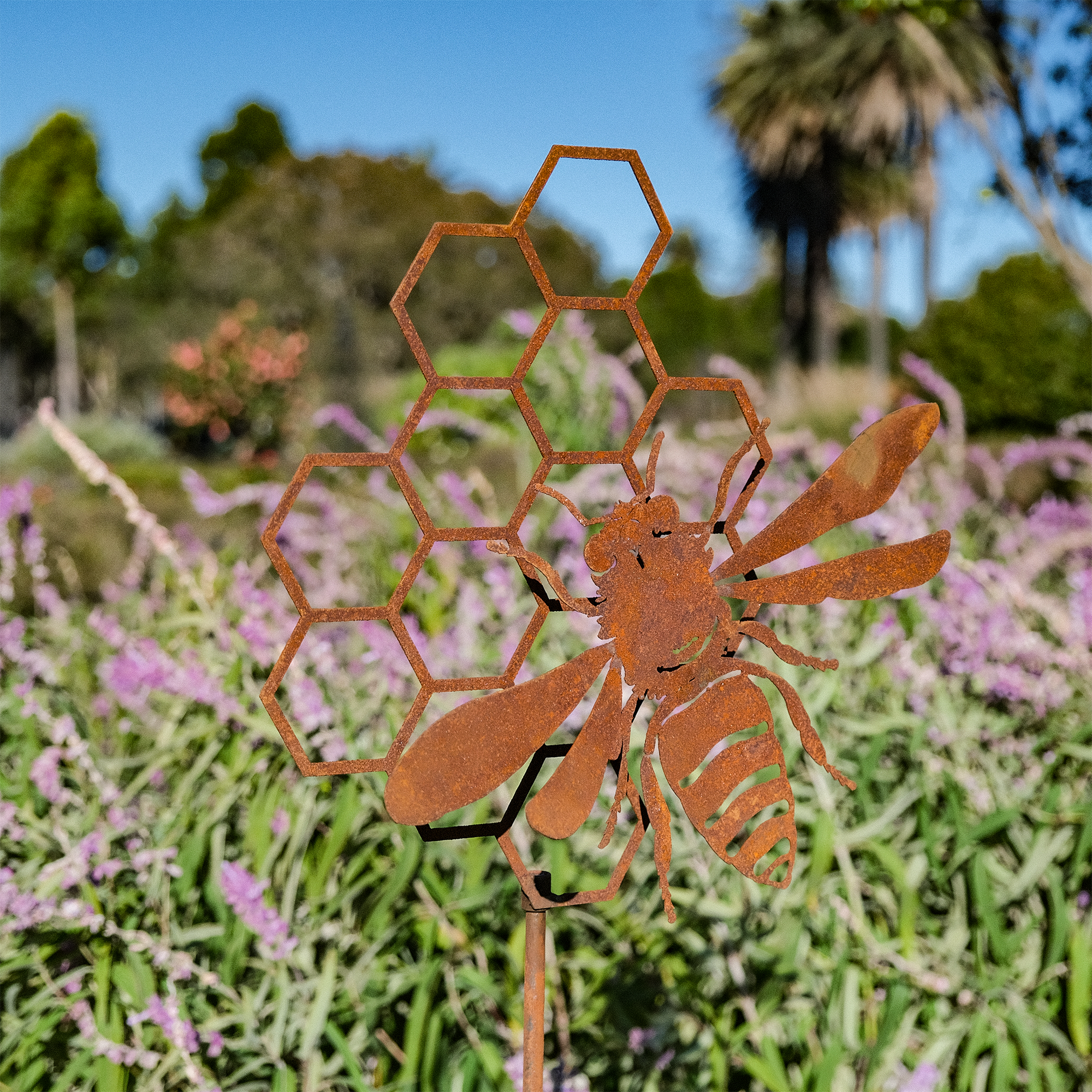 Premium W4605 Bee Honeycomb Garden Stake - Handcrafted Metal Decor for Outdoor Gardens, Lawns, and Flower Beds - Perfect for Bee Lovers and Nature-Inspired Landscaping