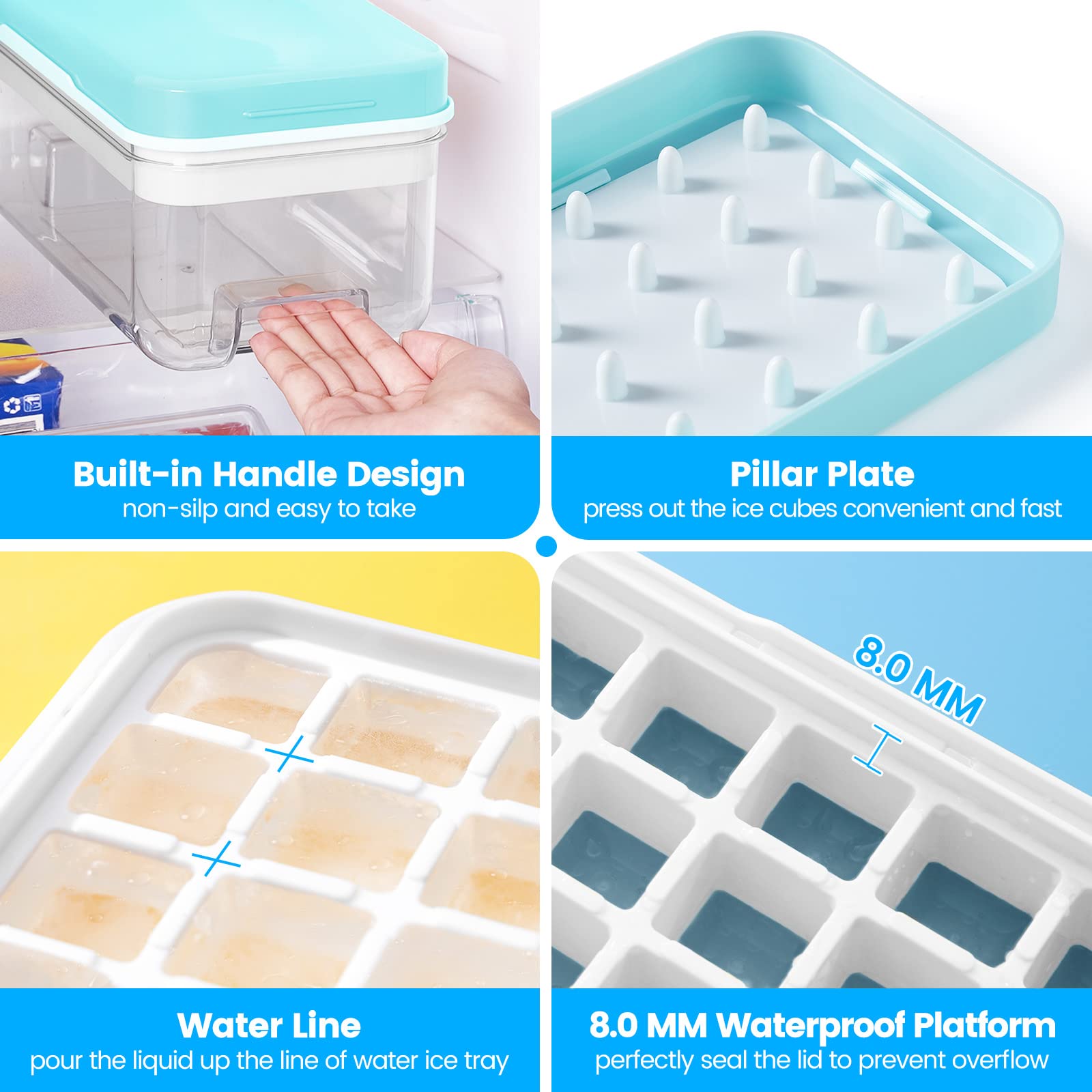 PHINOX 64-Piece Ice Cube Tray Set with Lid & Storage Bin - 2 BPA-Free Freezer Ice Trays, Container & Scoop for Cocktails, Smoothies & Party Drinks