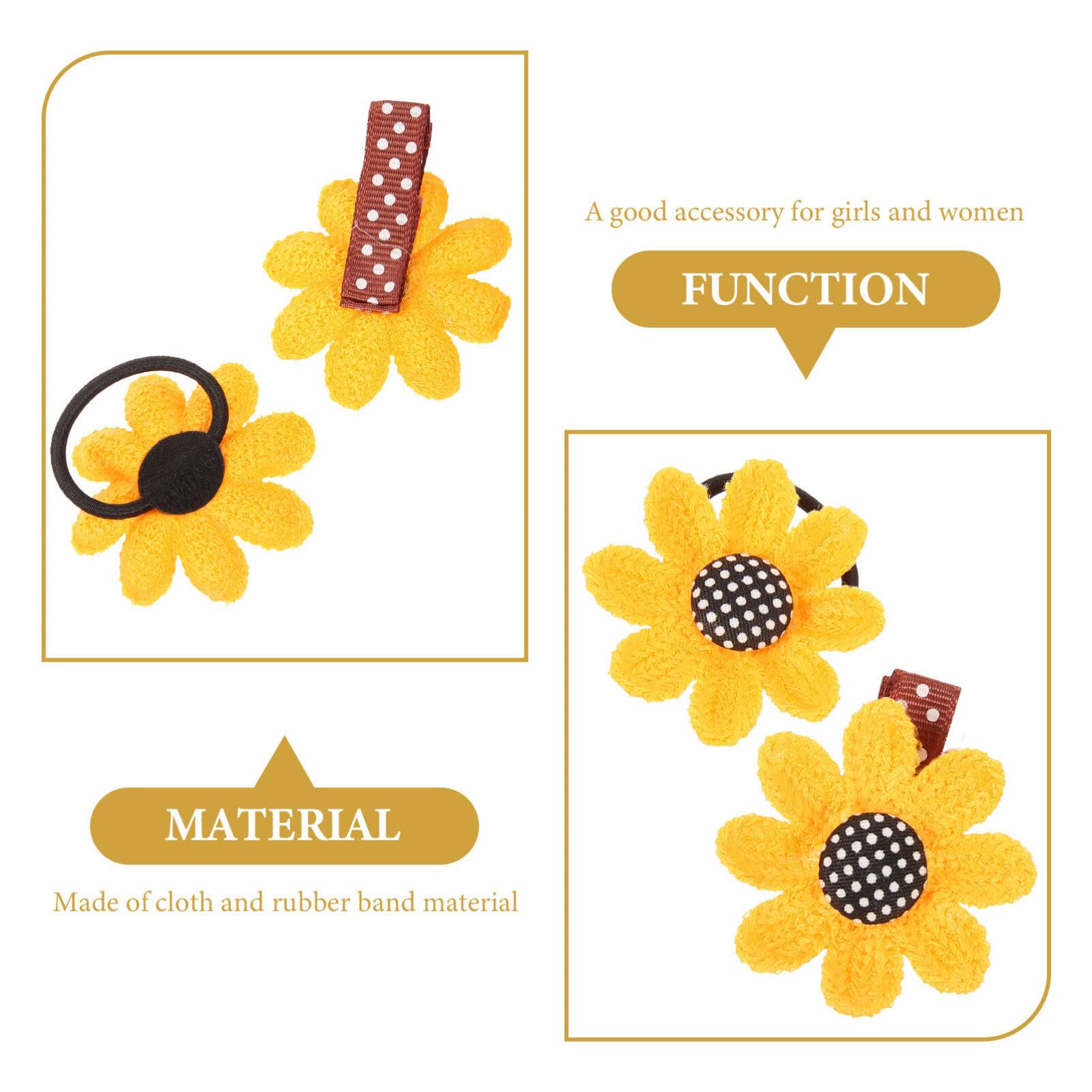 Beaupretty 6pcs Sunflower Hair Clips & Scrunchies Set - Cute Alligator Clips, Elastic Hair Ties, Ponytail Holders for Girls - Black & Yellow Floral Hair Accessories for School, Party, Summer Outfits