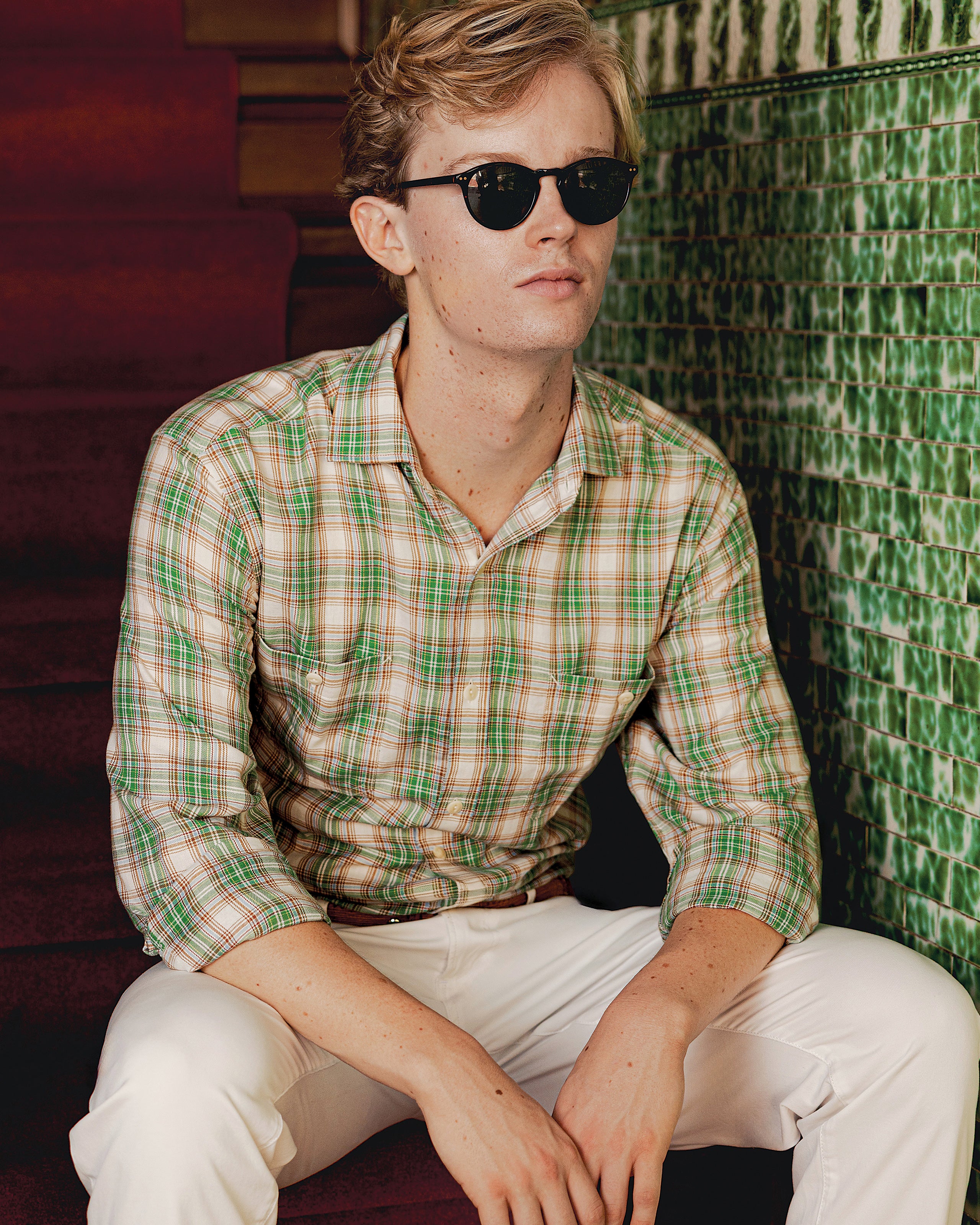 Stylish Coastal Cotton Twill Shirt in Grass/Khaki Plaid - Perfect for Beach Outings, Casual Wear & Summer Fashion