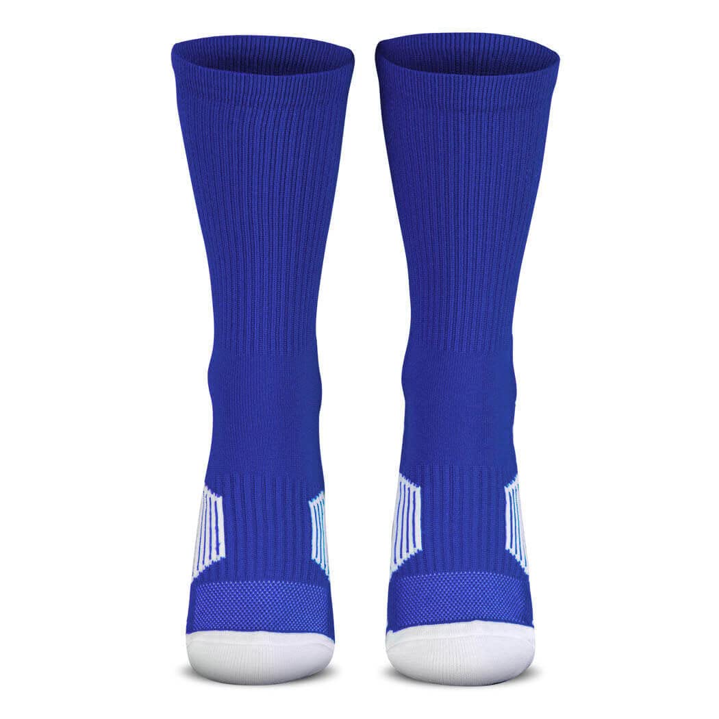 Custom Team Number Crew Socks for Youth & Adults - Athletic Sports Socks in Blue - Personalized with Your Chosen Number - Perfect for Basketball, Soccer, Baseball Games and Team Sports