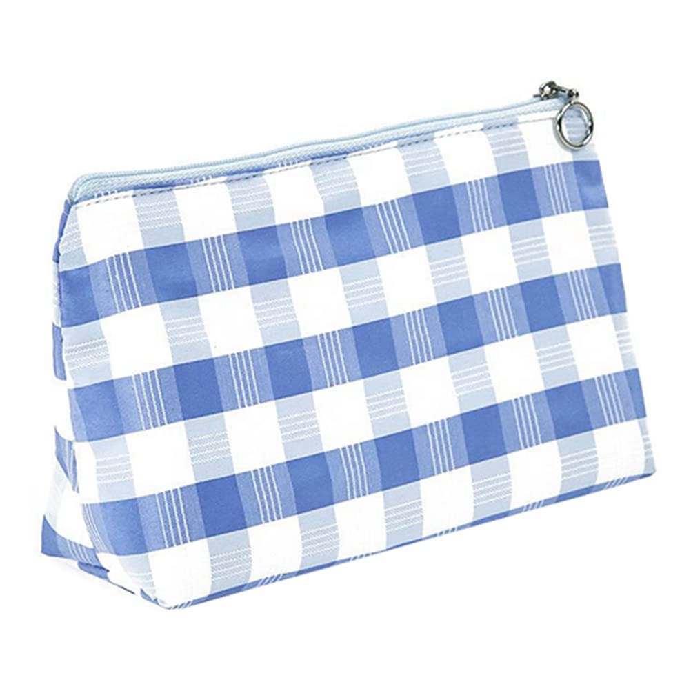 LUOZZY Plaid Zipper Cosmetic Bag for Women - Stylish Toiletry Travel Organizer (Blue) | Perfect for Makeup, Travel & Daily Essentials Storage