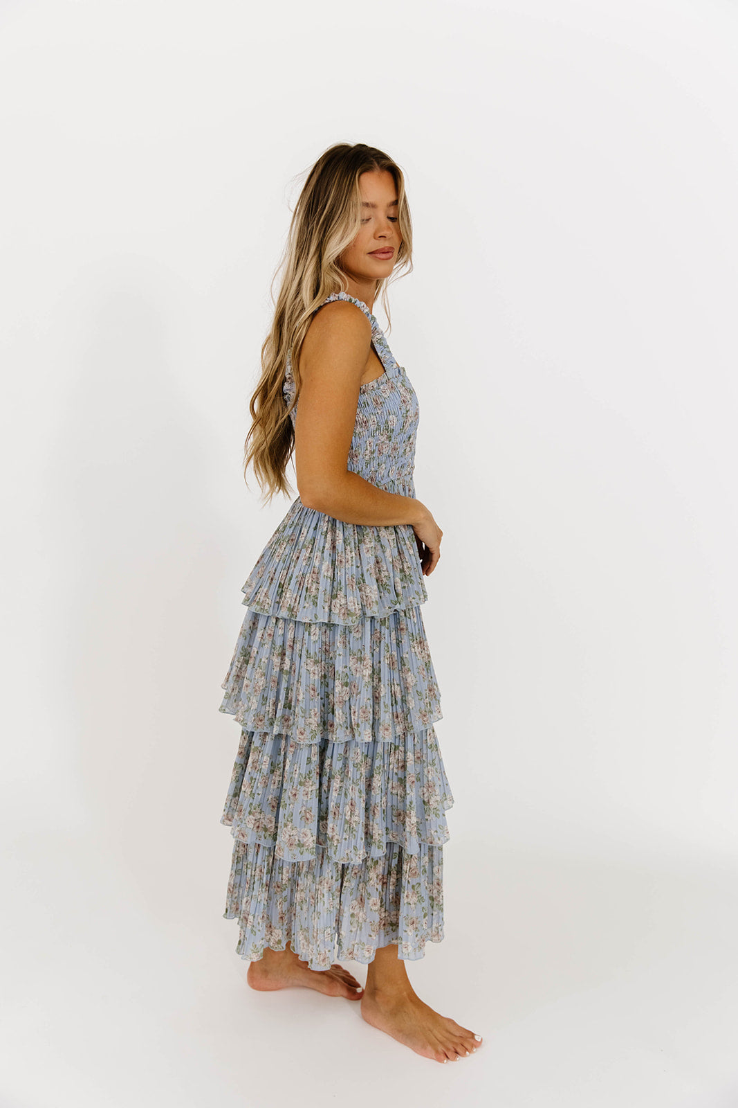 Esmeralda Maxi Dress - Flowy Blue & Cream Bohemian Summer Dress for Women | Perfect for Beach Vacations, Weddings & Casual Outings
