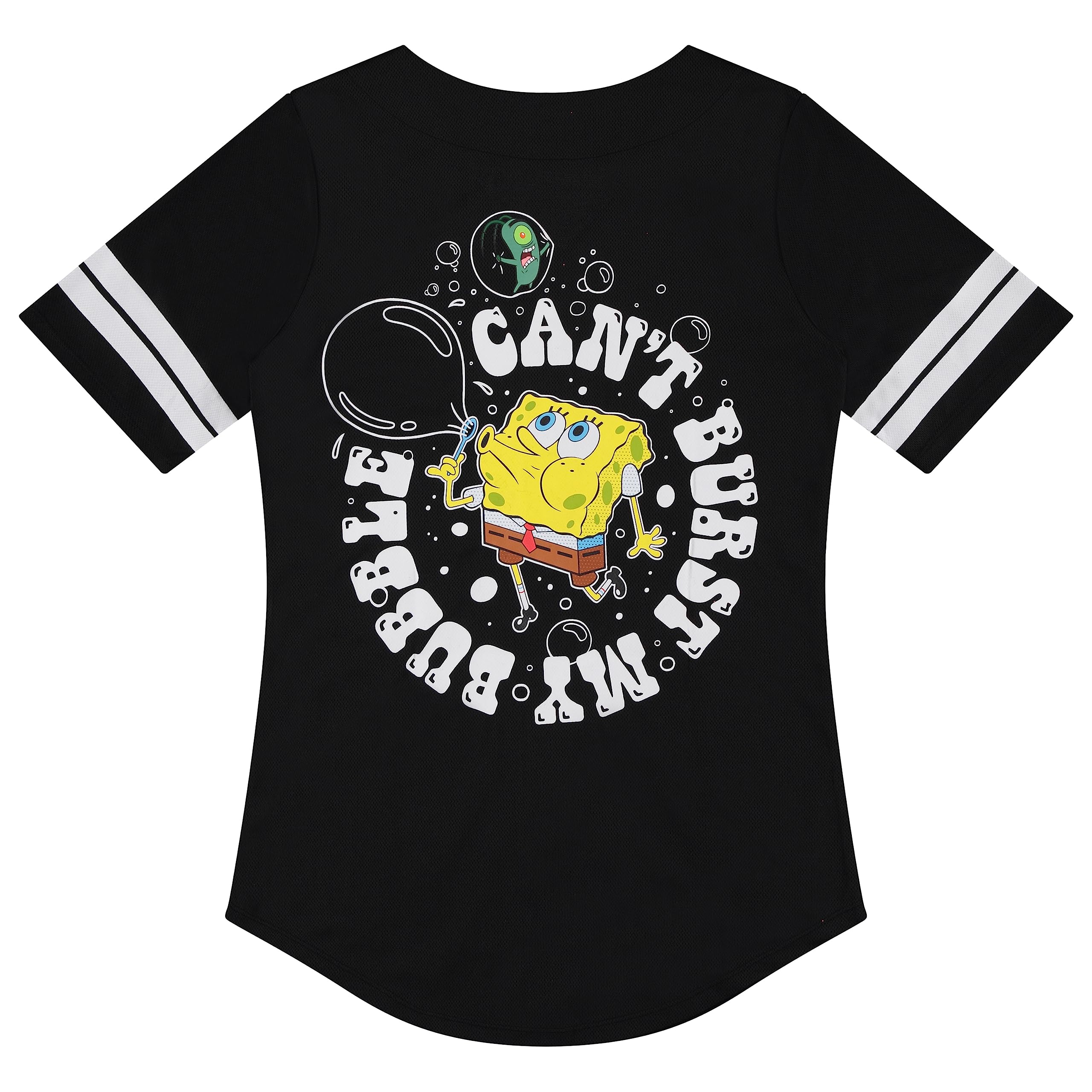 SpongeBob SquarePants Women's Baseball Jersey - Cartoon Character Mesh Button Down Shirt (Spongebob, Mr Krabs, Squidward, Patrick) - Casual Wear, Cosplay, Halloween Costume, Themed Parties