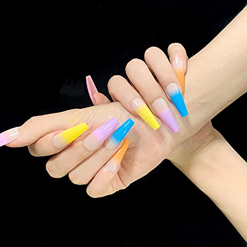 24pcs Fake Nails with Glue - Long Rainbow False Nails for Fashion Manicure | Reusable Nail Patches | Easy to Apply & Time Saving | Perfect for Parties, Weddings & Daily Wear (DL Size)