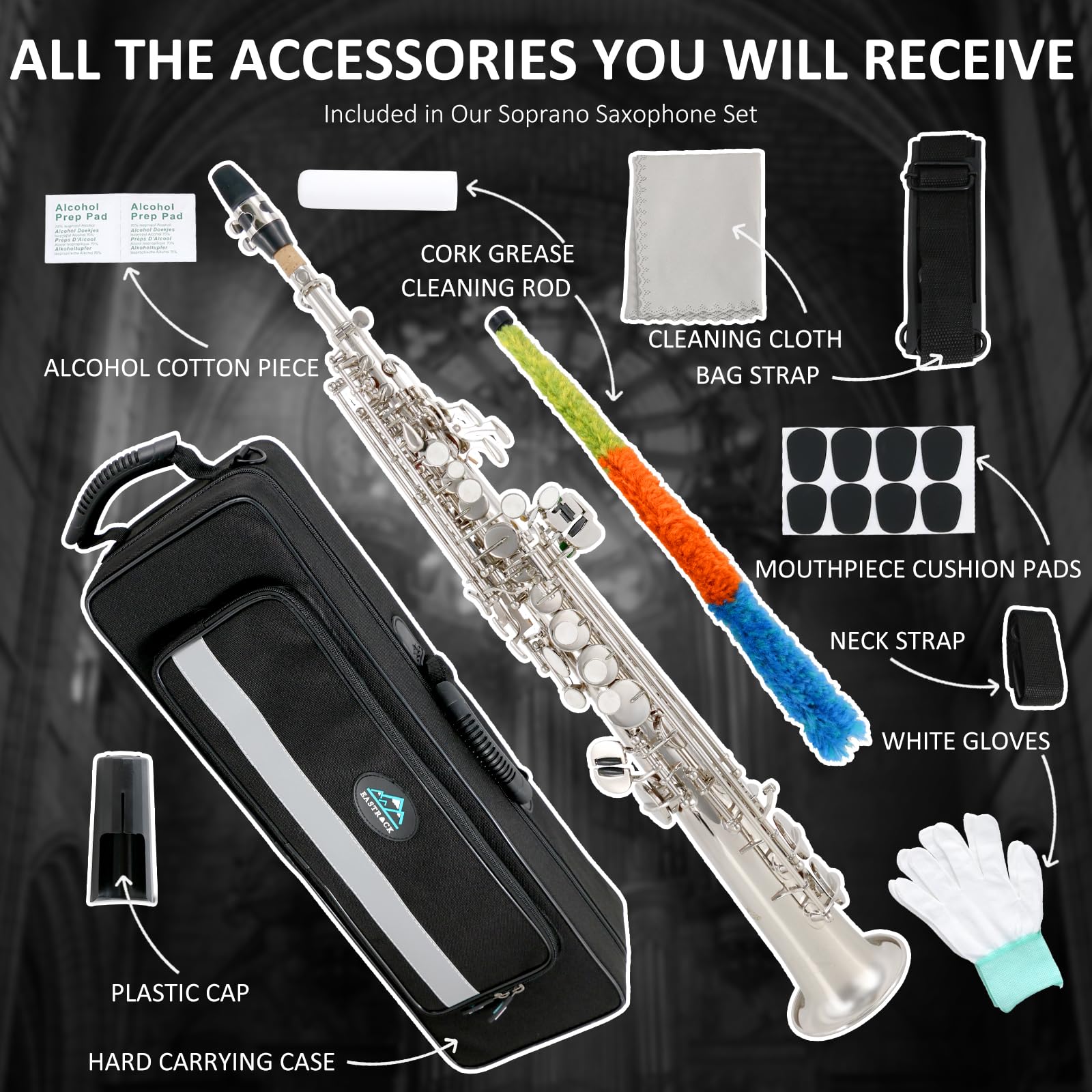 EASTROK Bb Soprano Saxophone - Professional Straight Nickel Sax for Beginners & Intermediate Players | Includes Carrying Case, Mouthpiece, Pads, Reed, Cleaning Kit, Neck Strap & White Gloves | Perfect for School Bands, Jazz Ensembles & Solo Performances