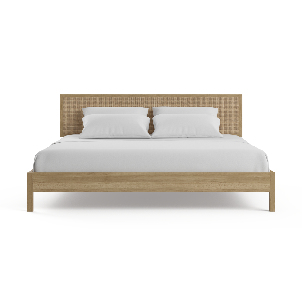 Natural Rattan Bed Frame King Size - Handwoven Wicker Headboard for Boho & Coastal Bedroom Decor - Perfect for Master Bedroom, Guest Room, or Vacation Home
