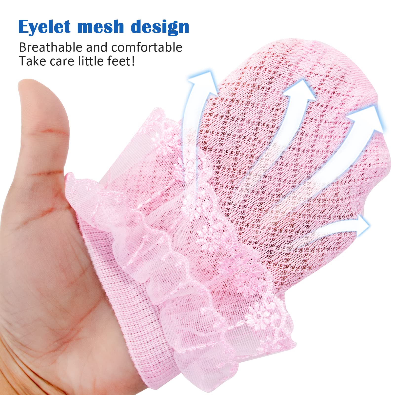 Looching 5 Pairs Toddler Baby Girls Ruffle Lace Socks - Breathable Eyelet Mesh Cotton Frilly Ankle Soft Dress Socks for Kids 2-13T - Perfect for Princess Costumes, Special Occasions & Everyday Wear