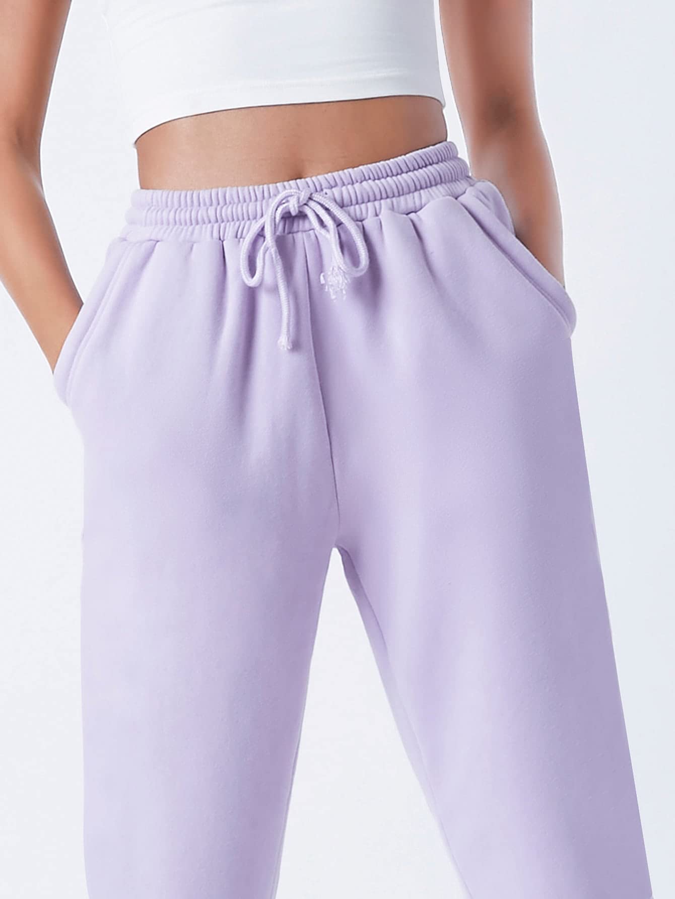 MakeMeChic Women's Casual Jogger Sweatpants with Drawstring Waist & Pockets - Comfortable Lounge Pants for Yoga, Running Errands and Home Wear