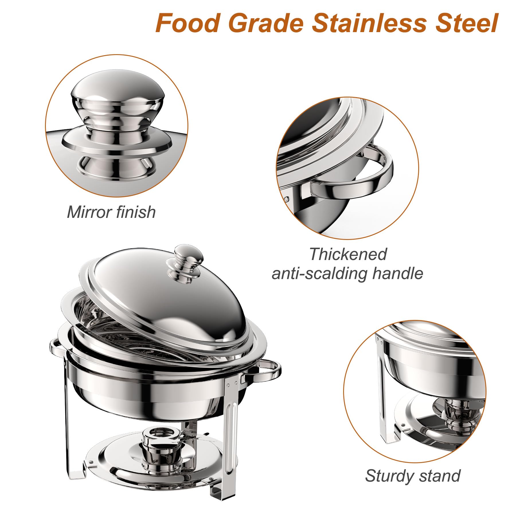 2 Pack Stainless Steel 8QT Round Chafing Dish Buffet Set with Mirror Covers - Heavy Duty Catering Food Warmer for Parties, Weddings, Picnics & Buffet Serving - Perfect for Keeping Food Warm at Events, Banquets and Outdoor Gatherings