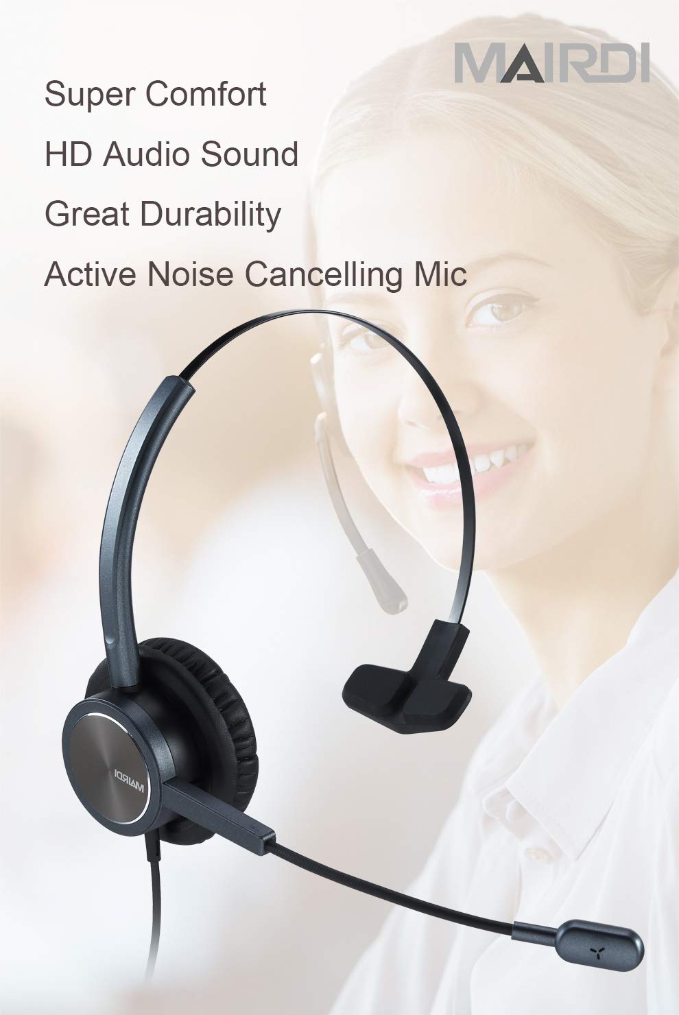 Noise Cancelling USB Headset with Mic Mute - Mono Computer Headphone for Call Center, Office & Business - Compatible with PC, Softphone, Microsoft Teams, Skype - Clear Voice for Voice Recognition & Online Meetings - Perfect for Remote Work, Customer Service & Video Conferencing