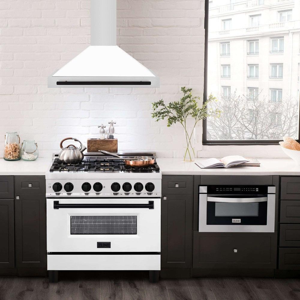ZLINE KB4STZ WM36 36-inch Convertible Stainless Steel Range Hood with White Matte Shell - Professional Kitchen Ventilation for Gas Stoves & Cooking Areas - Perfect for Modern Home Kitchens & Restaurant Style Cooking