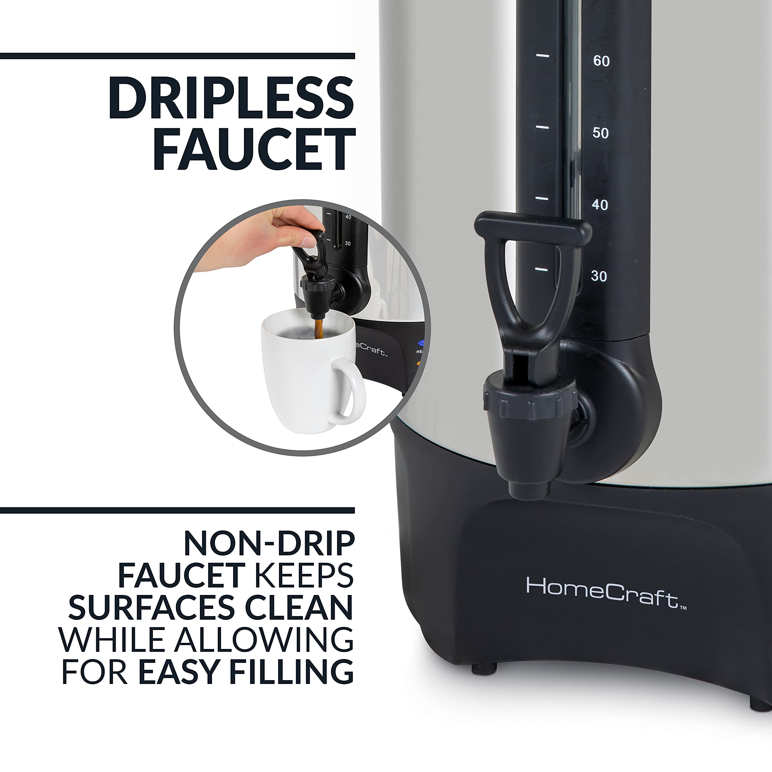 Homecraft 100-Cup Stainless Steel Coffee Urn & Hot Beverage Dispenser - Dripless Faucet, Fast Brewing - Perfect for Large Gatherings, Parties & Catering Events