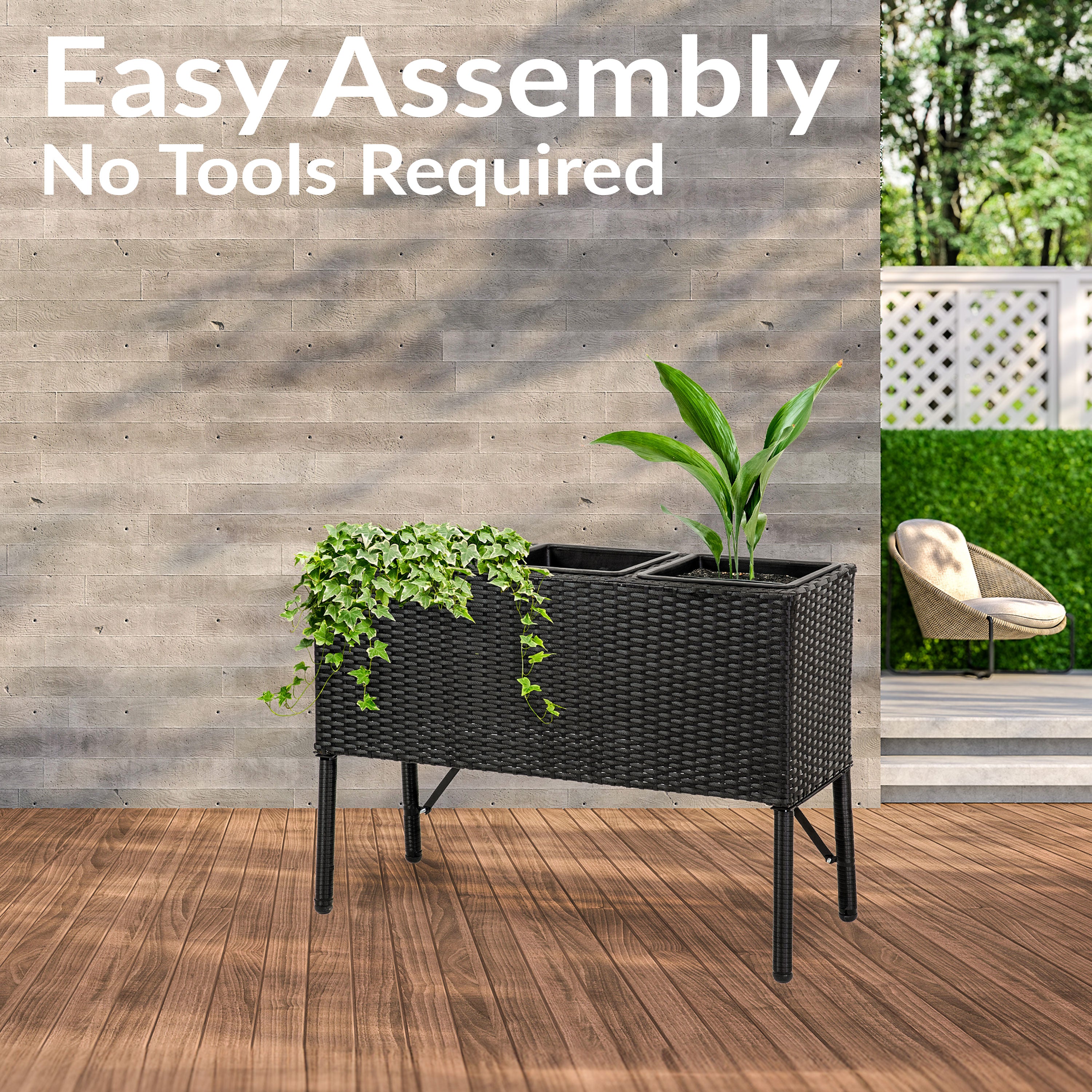 Sunnydaze 3-Section Black Wicker Raised Garden Planter Box - Perfect for Patio, Balcony & Outdoor Decor