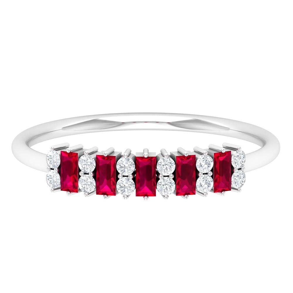 1/2 CT Lab-Created Ruby & Moissanite Ring for Women - 14K Solid Gold Minimalist Cluster Ring - Perfect for Engagement, Anniversary & Special Occasions