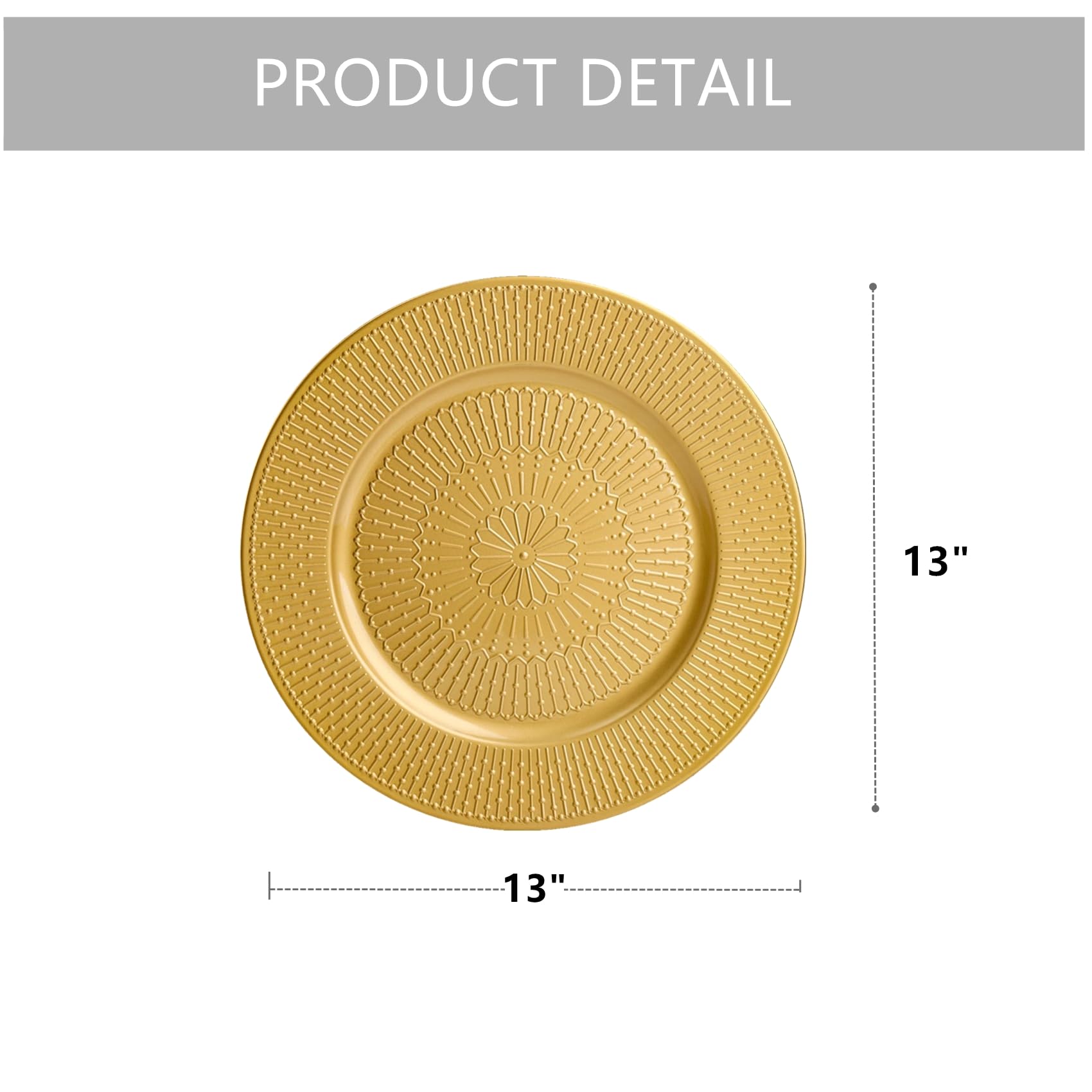 12 Pack Gold Round Charger Plates - 13 Inch Thick Decorative Dinner Plate Chargers for Wedding, Birthday, Christmas & Holiday Events - Perfect for Banquets, Thanksgiving Dinners & Church Celebrations