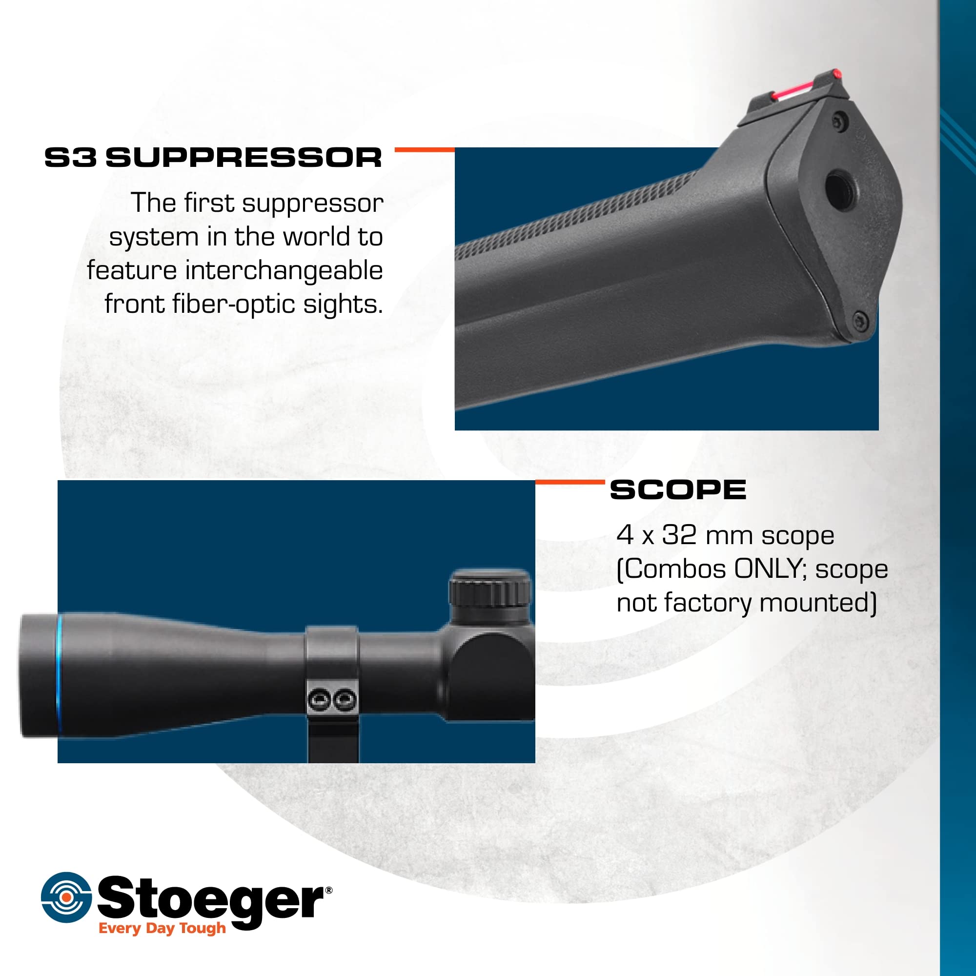 Stoeger S4000-E Combo .22 Caliber Air Rifle - Black Synthetic Stock with Fiber-Optic Sights & 4x32 Scope - Ideal for Target Shooting, Hunting & Outdoor Sports