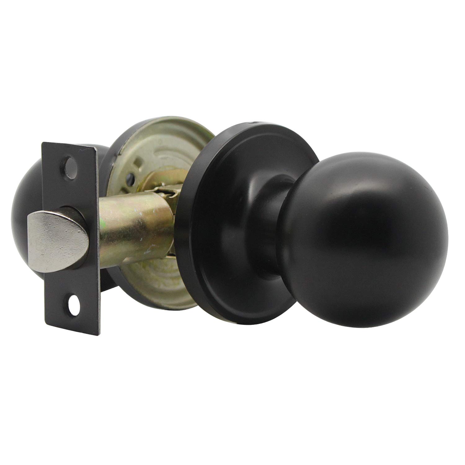 Probrico Black Round Ball Passage Door Knob - Keyless Non-Locking Interior Door Handle for Hallway & Closet (1 Pack) - Perfect for Bedrooms, Bathrooms & Interior Doors