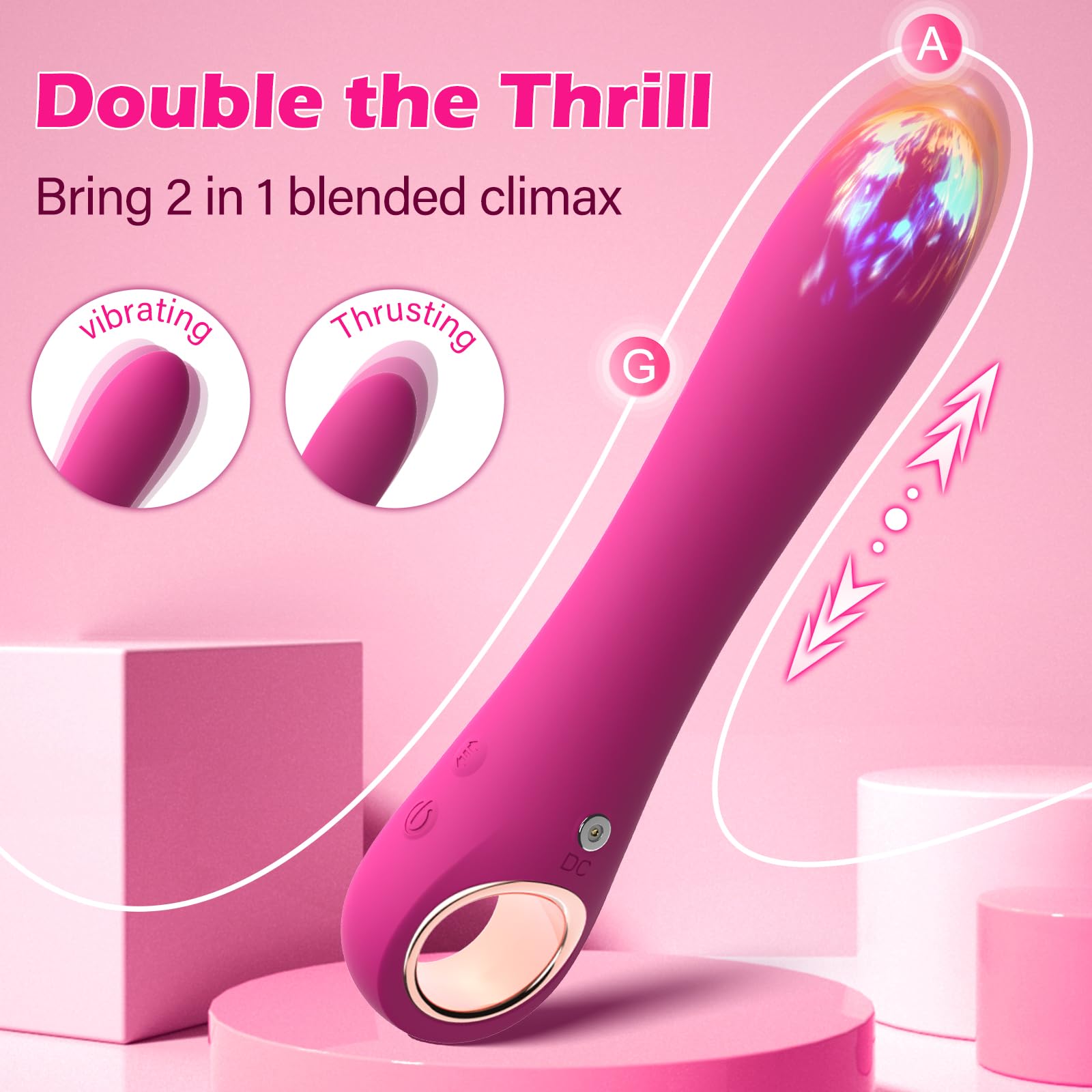5-Speed Thrusting & 10-Vibration Mode Realistic Dildo Vibrator - G-Spot & Clitoral Stimulation Sex Toy for Women, Couples - Anal Safe, Waterproof, Pink Adult Toy for Solo Play & Partner Intimacy