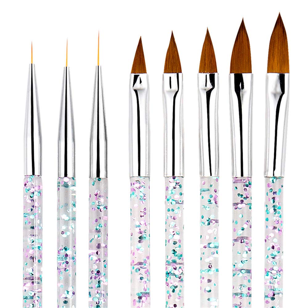 8-Piece Nail Art Brush Set with Rhinestone Handle - Professional Acrylic Nail Painting Brushes, Liner Brushes & Nail Art Pens for Salon & Home Manicures - Perfect for Gel Polish, Nail Extensions & DIY Nail Designs