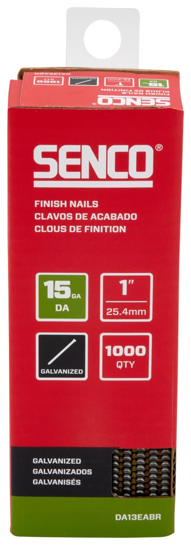 SENCO DA13EABR 1-Inch 15 Gauge Galvanized Finish Nails - 1000 Count Pack for Woodworking, Trim Installation & Carpentry Projects