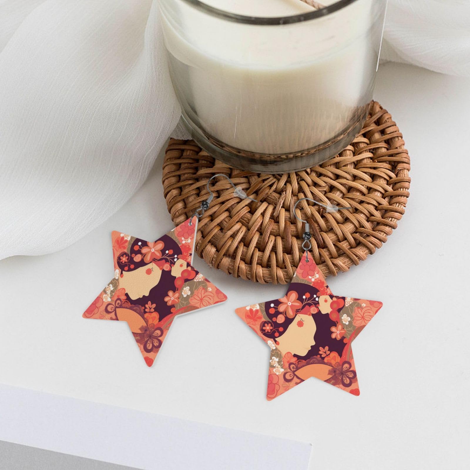 Fashionable Leather Star Earrings for Women - Daisy & Frame Dangle Earrings - Perfect Valentine's Day & Anniversary Jewelry Gift - Great for Date Nights & Special Occasions
